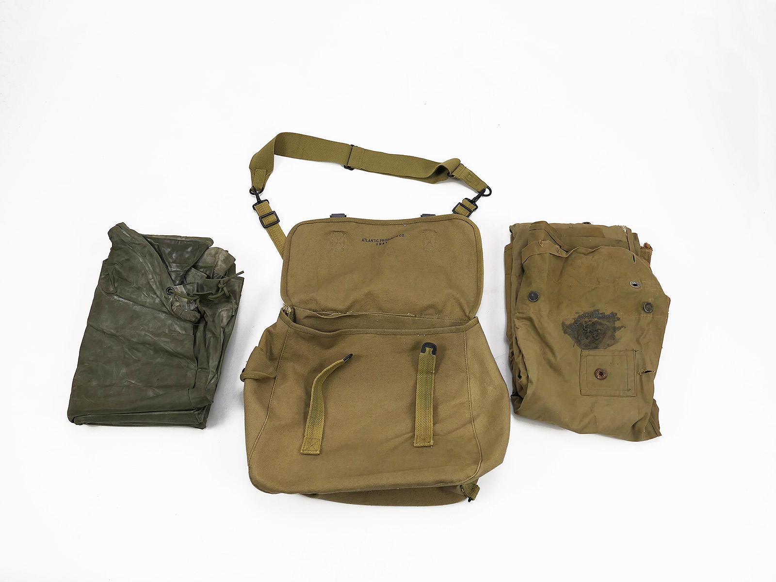 US M1936 Musette Bag Field Tasche Kampftasche mit Zeltbahn Shelter + Poncho BATTLE WORN