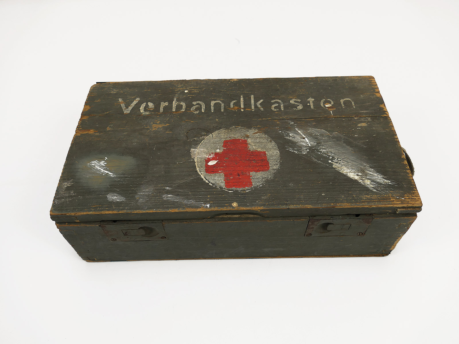 Wehrmacht Rotkreuz Verbandkasten Erste Hilfe Kasten aus Holz mit Reparatur