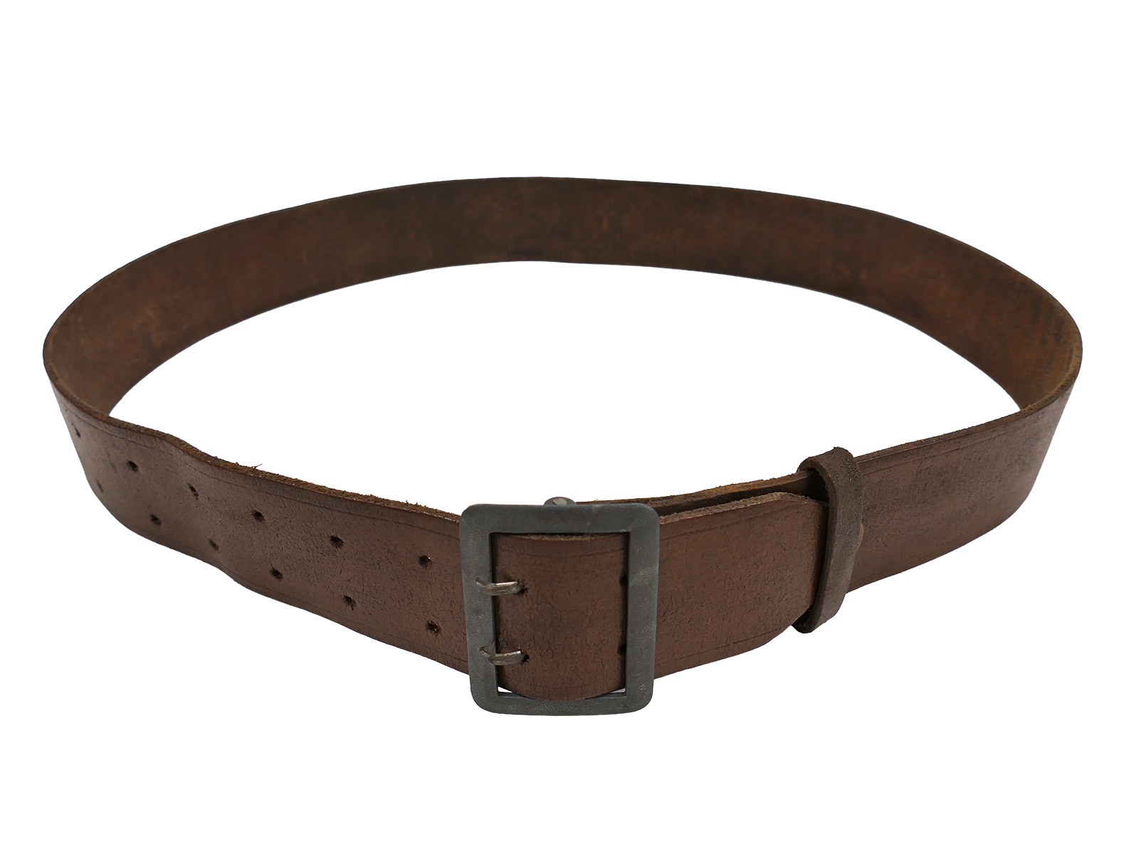 Antiker Offiziers Zweidornkoppel Braun 45mm Koppel Lederkoppel Braun Gesamtlänge 106cm BATTLE WORN