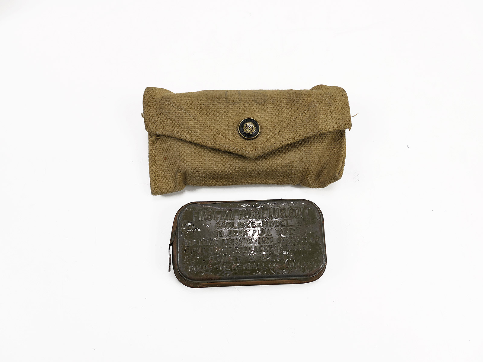 US Army First Aid Kit British Made Pouch + Carlisle Dressing Erste Hilfe Verbandpäckchen Blechdose Oliv BATTLE WORN