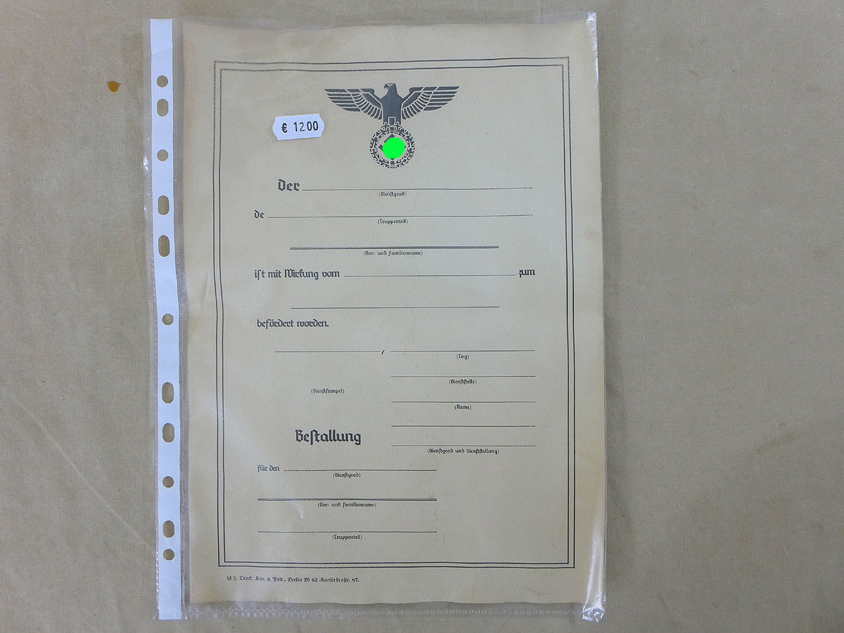 7996-2 Urkunde Beförderung "Bestallung" antik , groß