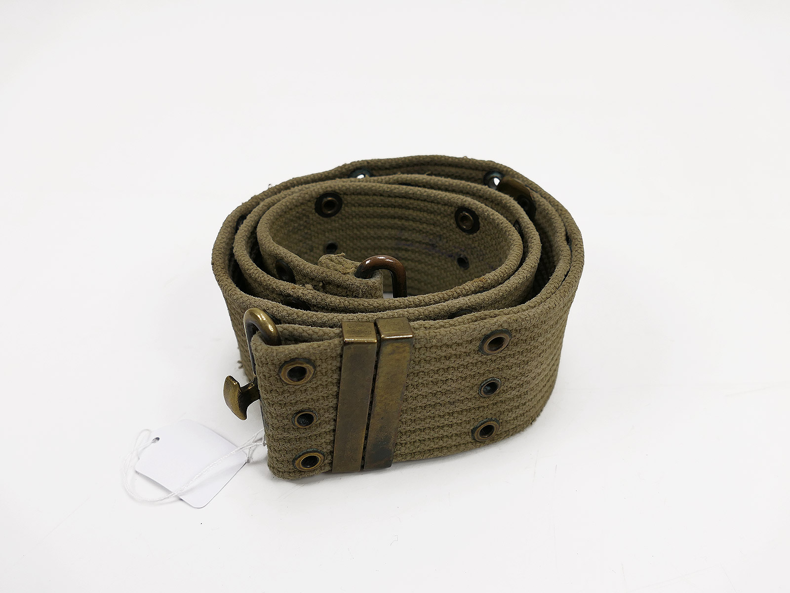 Original US ARMY WW2 Pistol Belt Lochkoppel Koppel Messing / Personal Number / BATTLE WORN 