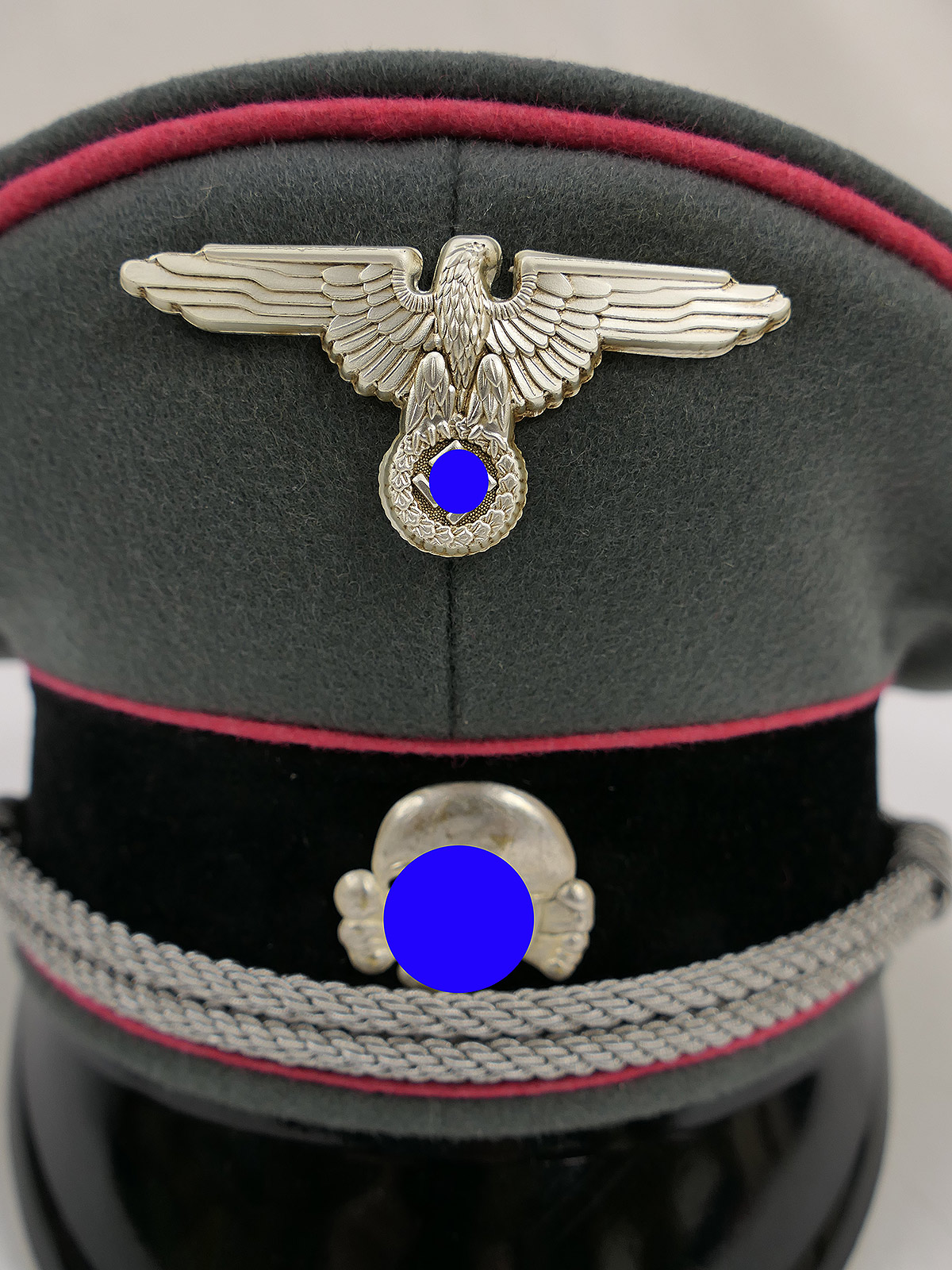 Waffen SS Schirmmütze Offizier PANZERTRUPPE Gr.58 Top Museumsanfertigung mit Metall Effekten