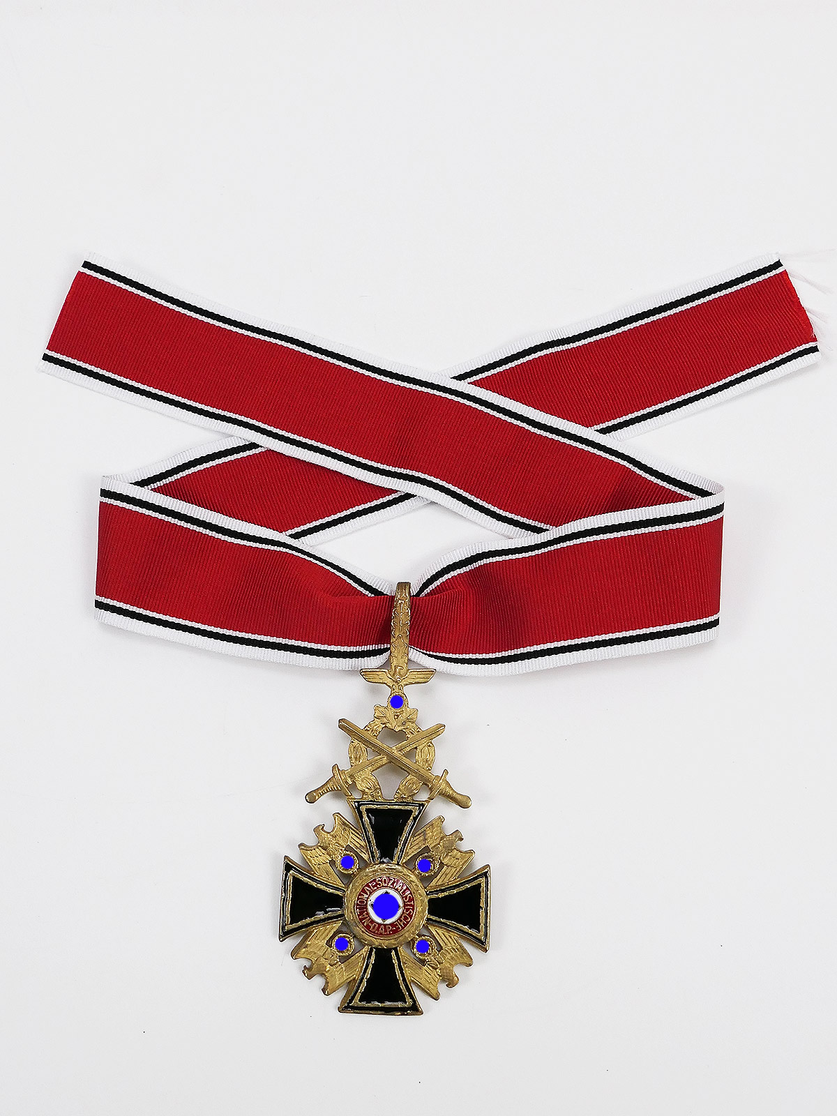 Deutscher Orden der NSDAP 1. Stufe Halskreuz m. Lorbeerkranz / Schwertern + Kragenband