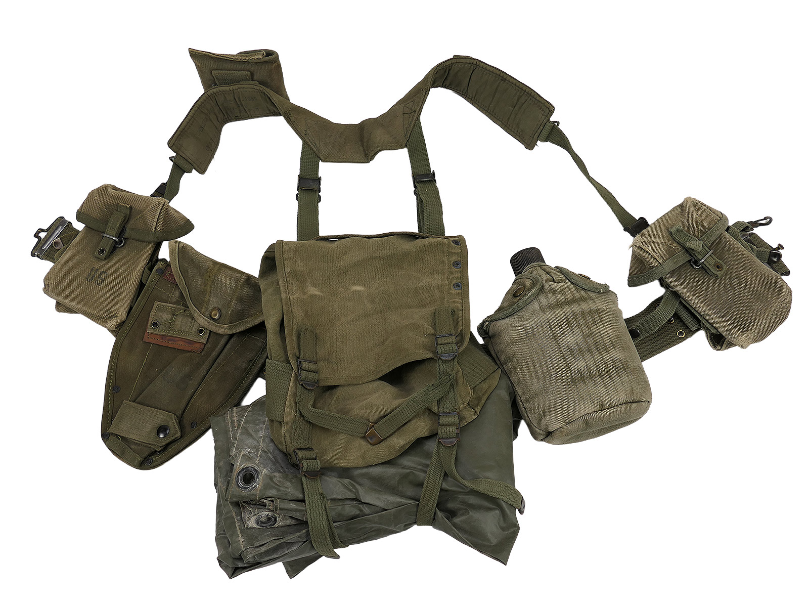 #QQ/ US Army Vietnam Sturmgepäck M-1956 Pack - Pistol Belt Feldflasche Mag Pouches Buttpack PONCHO Suspenders