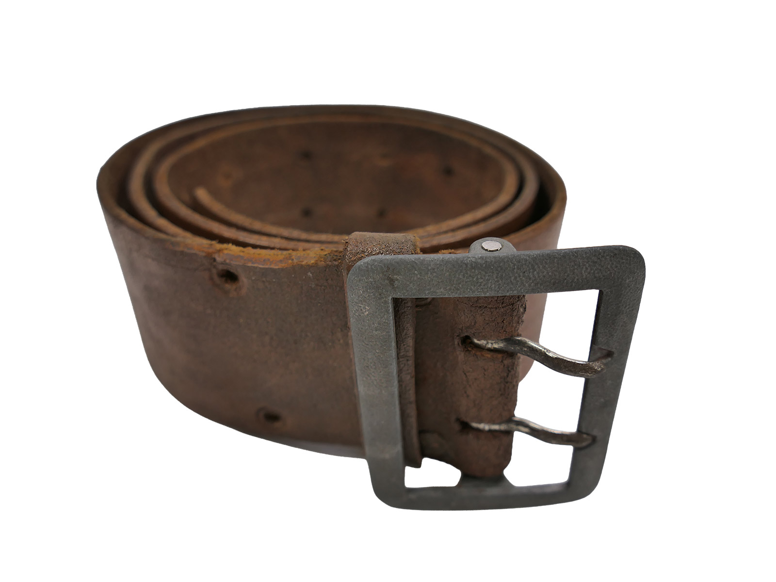 Antiker Offiziers Zweidornkoppel Braun 45mm Koppel Lederkoppel Braun Gesamtlänge 106cm BATTLE WORN