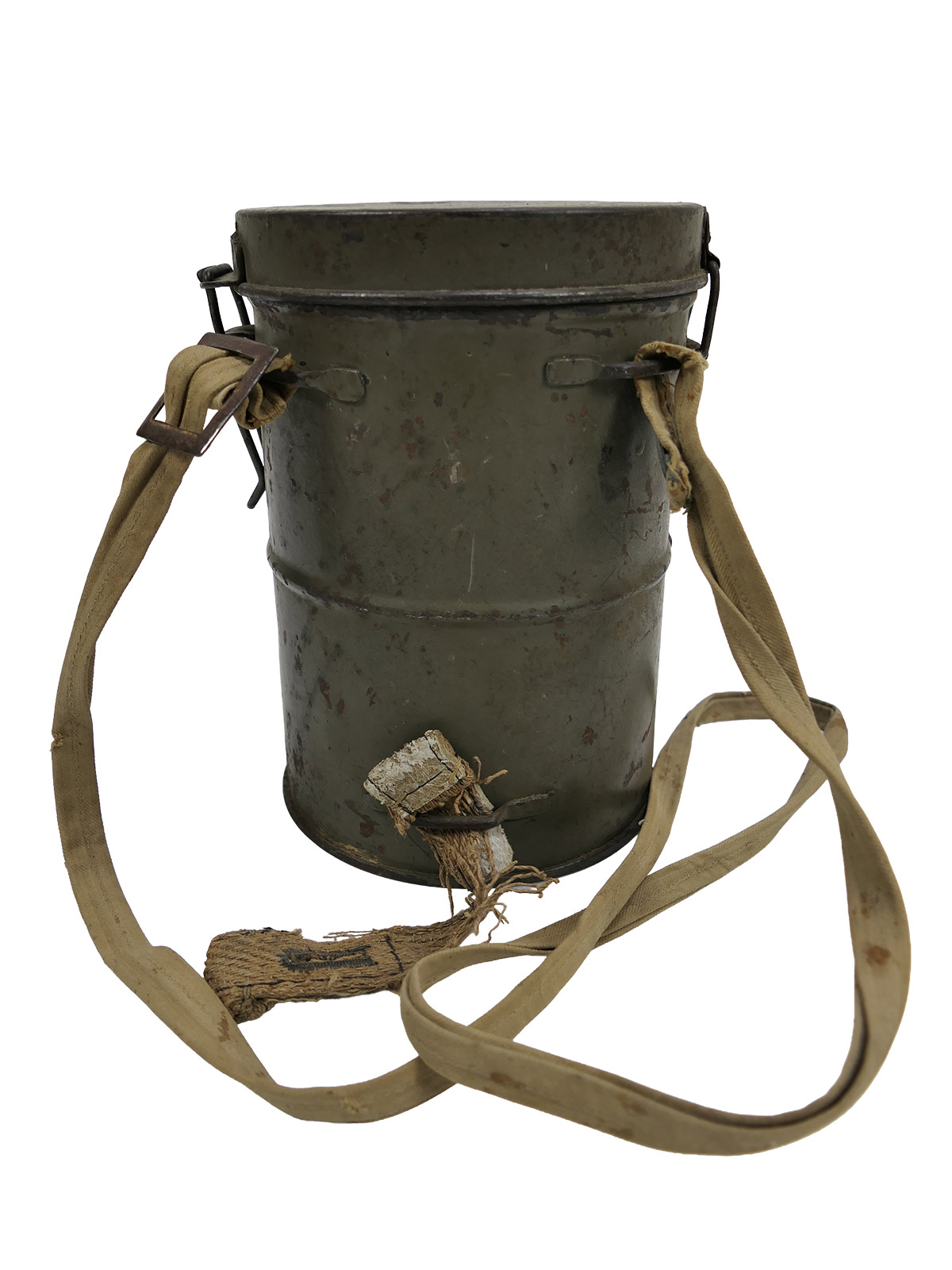 WK1 Original Leder Gasmaske M17 + Filter in Original Bereitschaftsbüchse COLLECTION BATTLE WORN