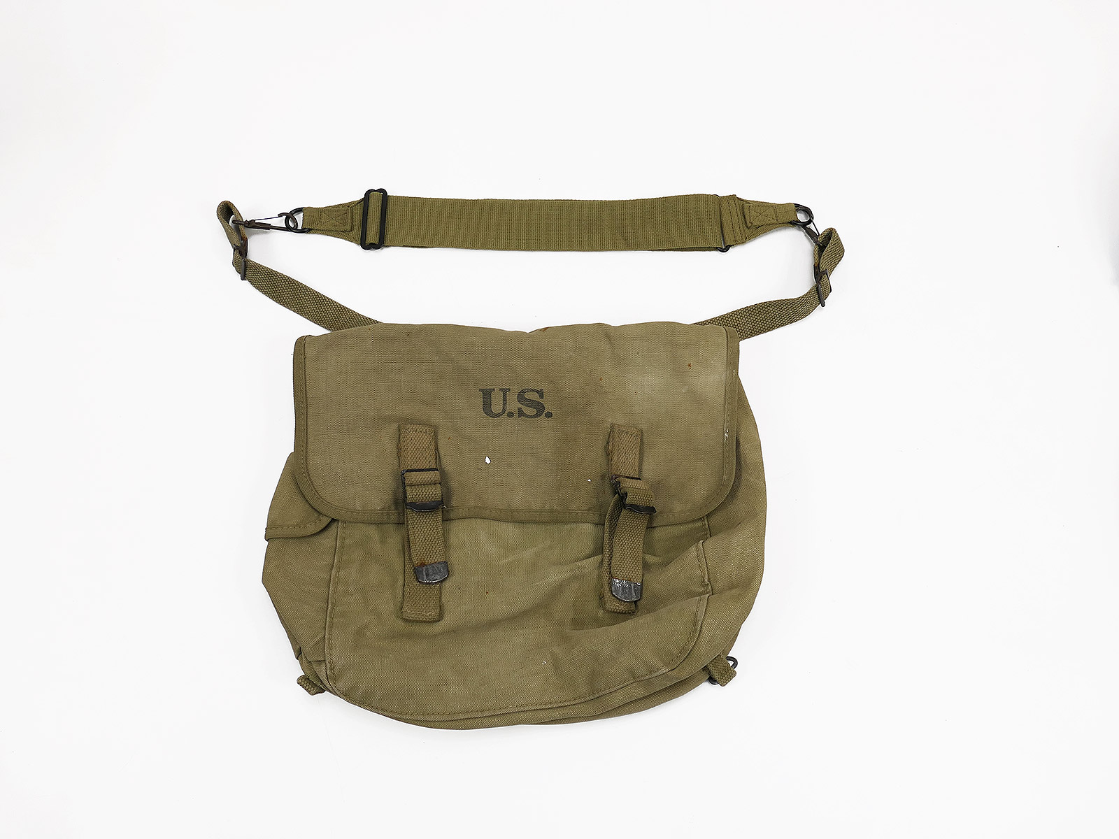 Original US Army WW2 Musette Bag M-1936 khaki / Collection BATTLE WORN NORMANDIE