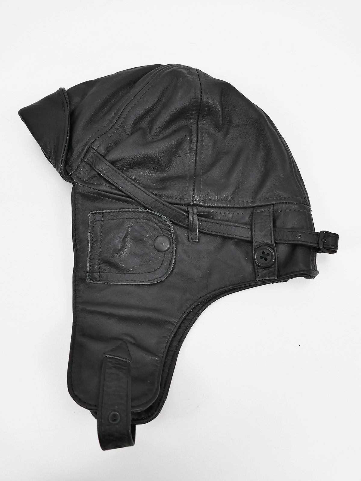 Leder Fliegerhaube Kopfhaube Leder Haube Schwarz kleine Größe