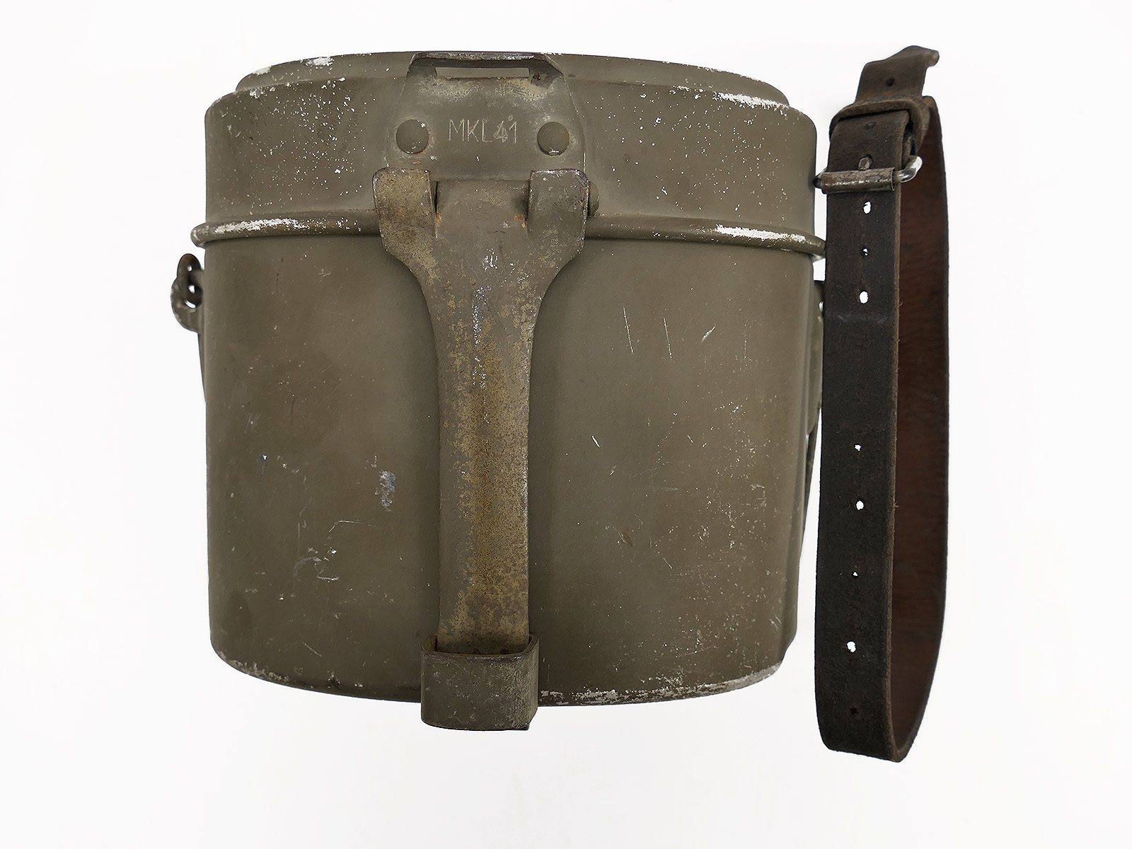 Kochgeschirr Wehrmacht Hersteller MKL 41 mit 95% Originallack zusammengehörig + Leder Riemen COLLECTION