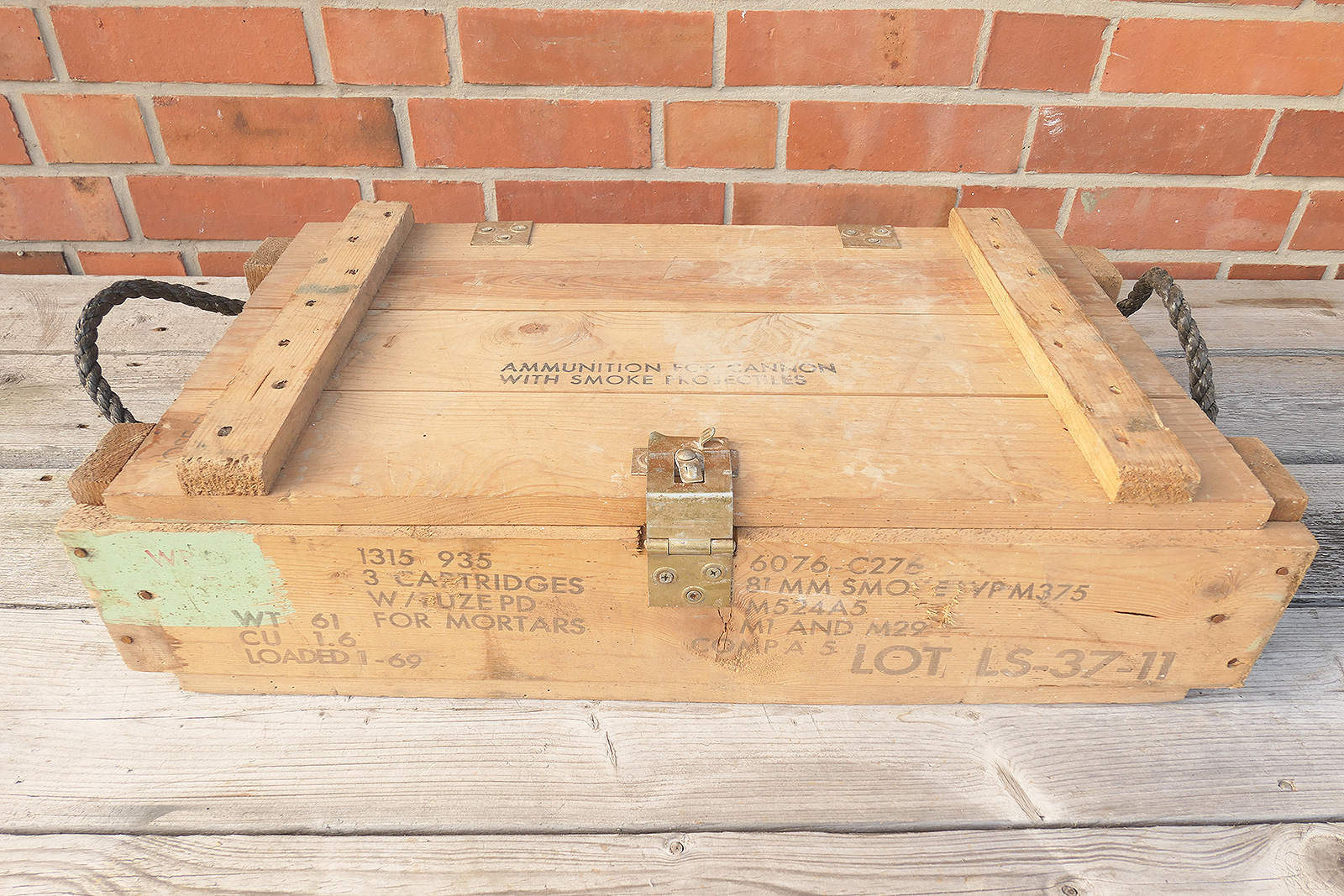 P1490573jWJYAC55WKCsp #2 US Army Ammunition Wooden Box Ammunition for Smoke Cannon Holz Kiste Munition