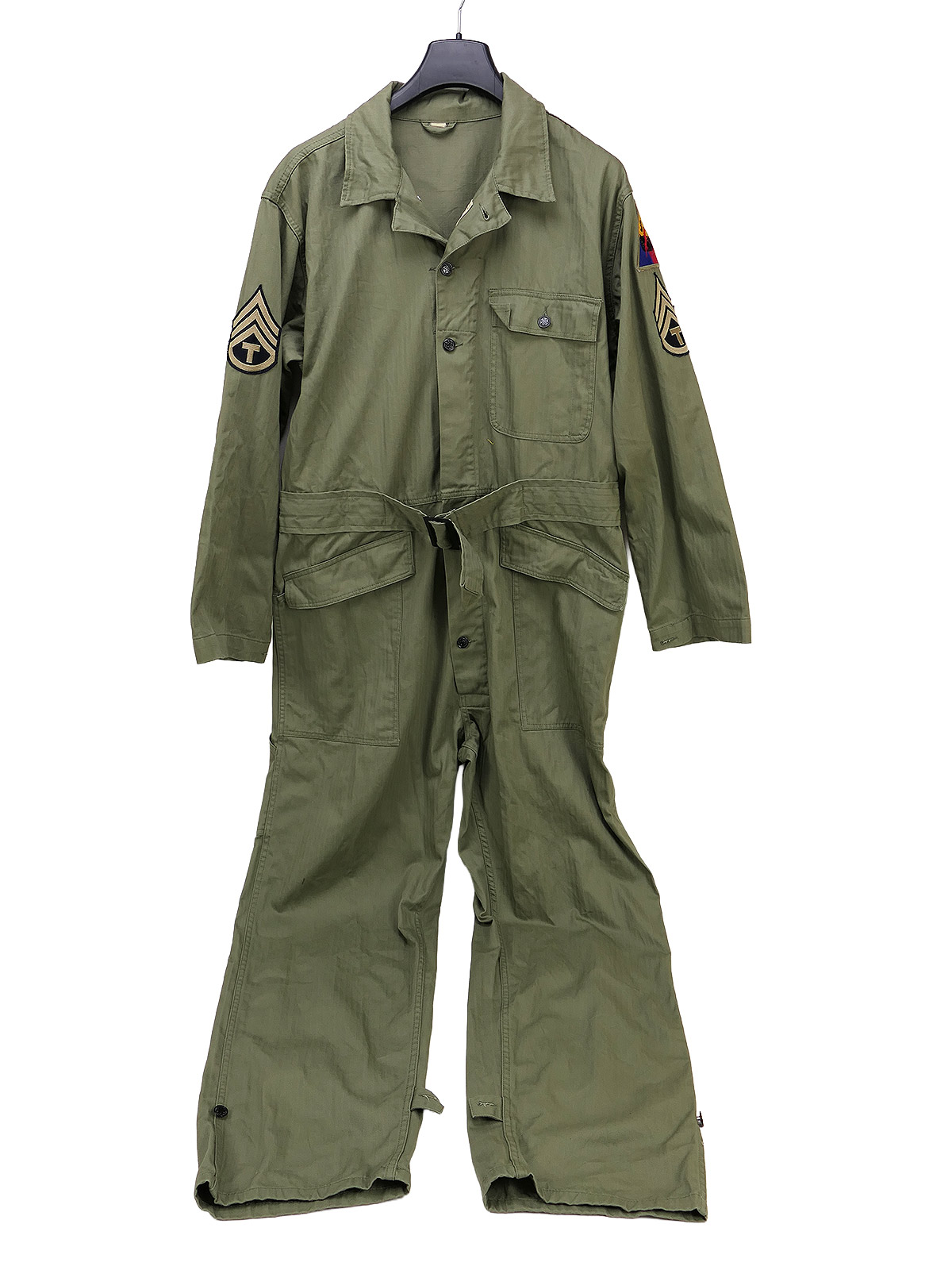 US Army WW2 HBT Drillich Kombi Panzerkombi Anzug OD No.3 3rd Armoured Division BATTLE WORN COLLECTION 