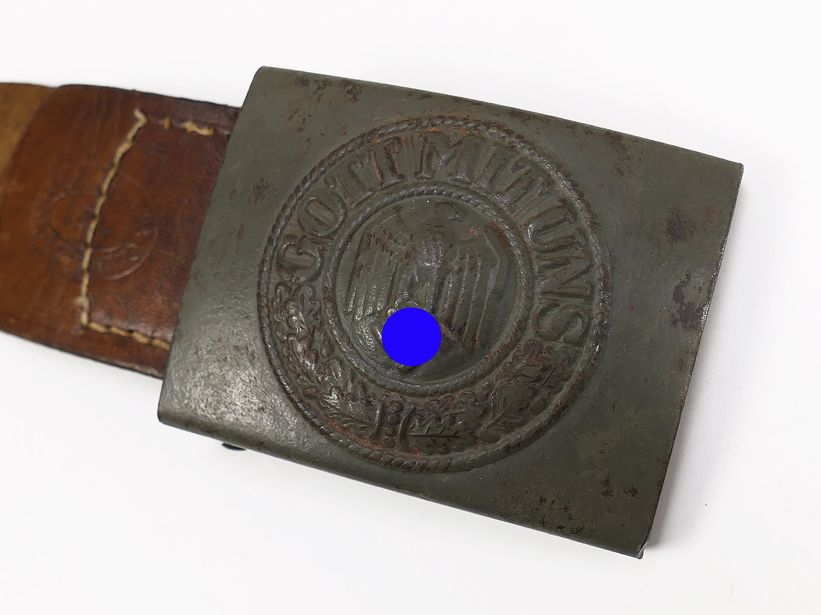 Wehrmacht Koppelschloss C.W. Motz 1941 Brandenburg / Havel mit Lederzunge COLLECTION BATTLE WORN