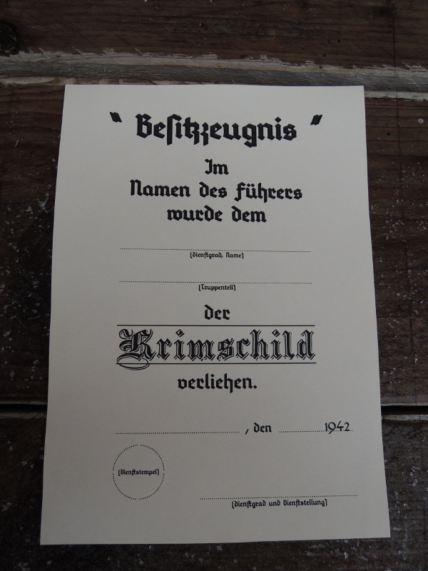 Besitzzeugnis "Krimschild"