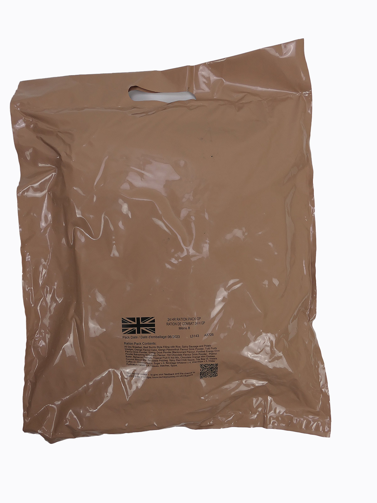 MENU 8 - 1x BRITISH ARMY EPA MRE 24 Hour GP Ration Pack Combat Verpflegung Notration