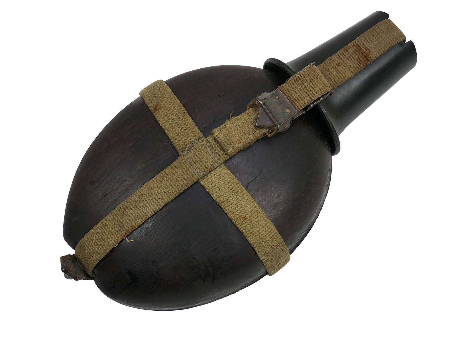 Wehrmacht DAK Afrikakorps Feldflasche Kokosnuss Tropen H.R.E.42 mit Becher COLLECTION BATTLE WORN