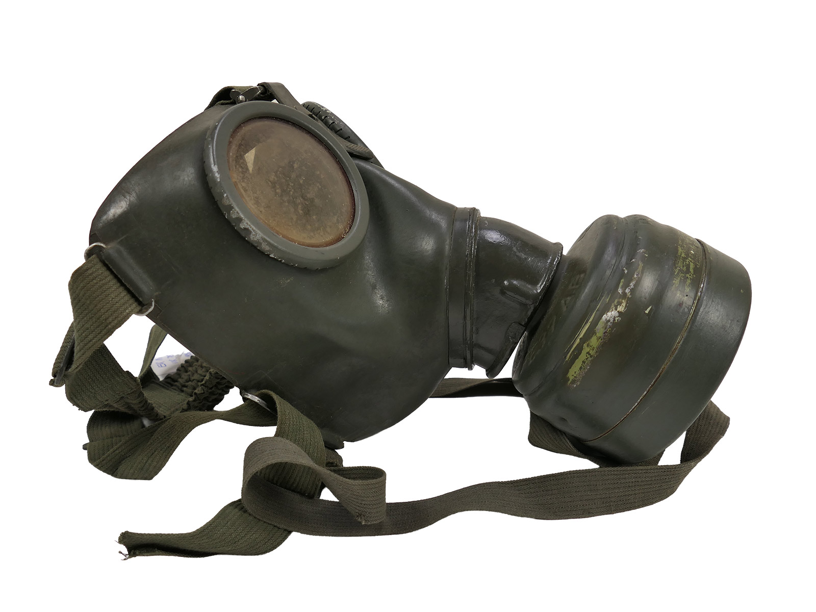 Wehrmacht Gasmaske Modell 1938 Schutzmaske Gr.3 btc41 Gummi mit Filter BATTLE WORN
