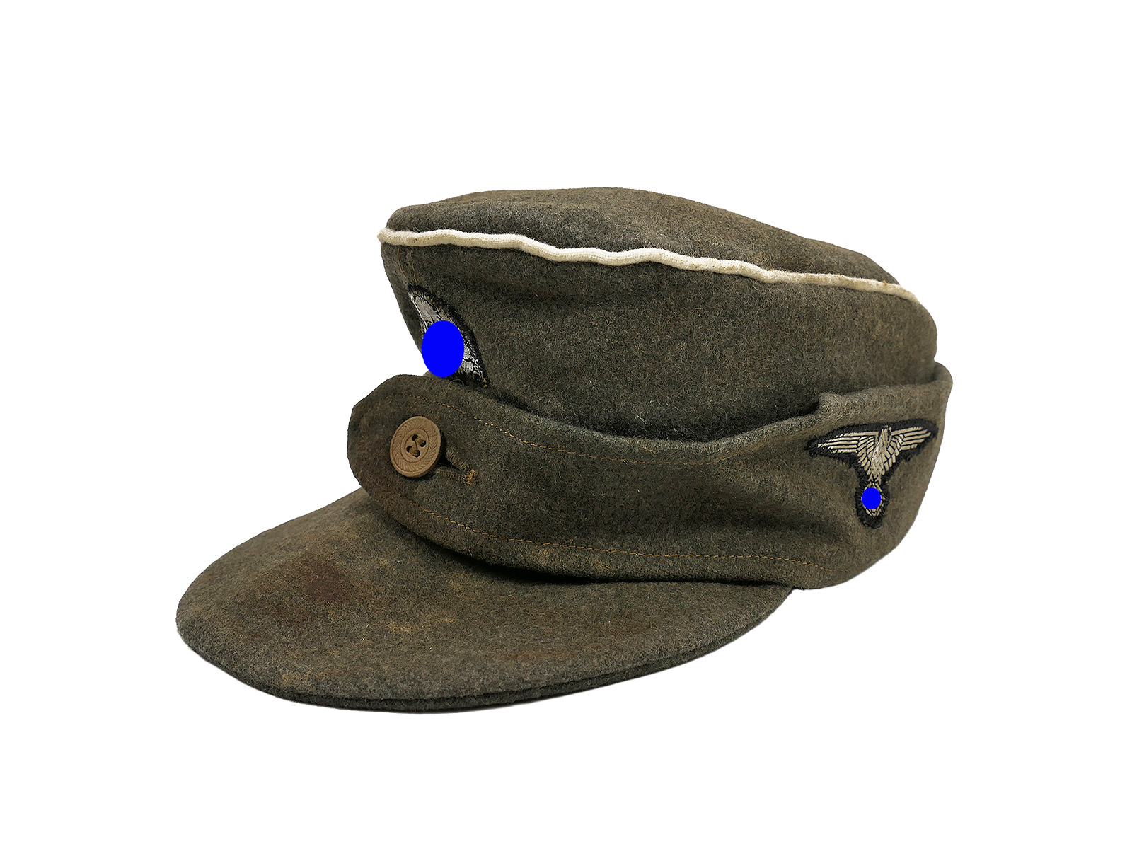 Antike Waffen SS M43 Einknopf Feldmütze Wolltuch / Trapez Effekten Gr.58 