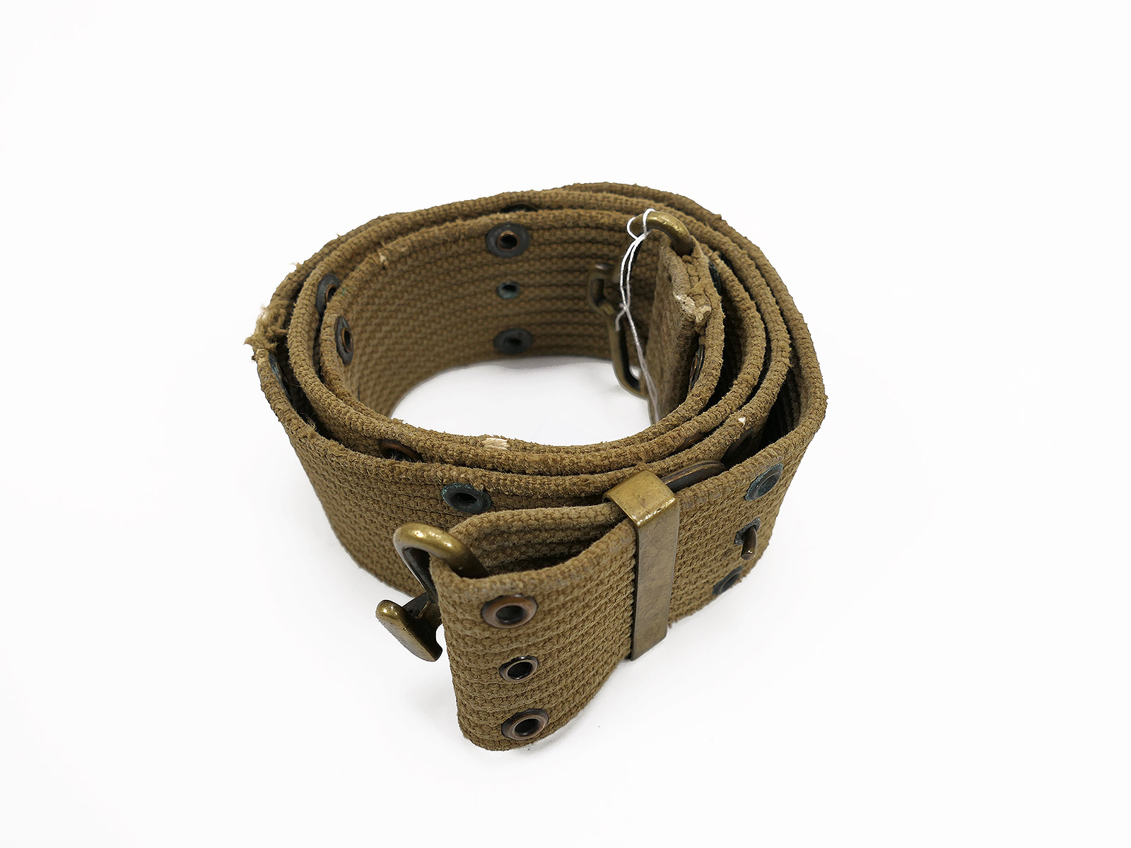 Original US ARMY WW1/WW2 M-1910 Pistol Belt khaki Lochkoppel Koppel Messing / Brass / BATTLE WORN
