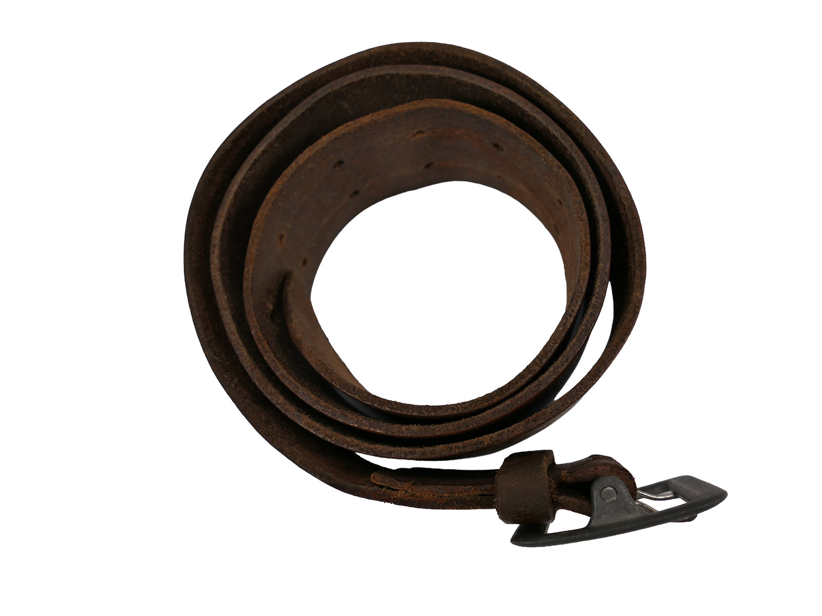 Antiker Offiziers Zweidornkoppel Braun 45mm Koppel Lederkoppel Braun Gesamtlänge 106cm BATTLE WORN