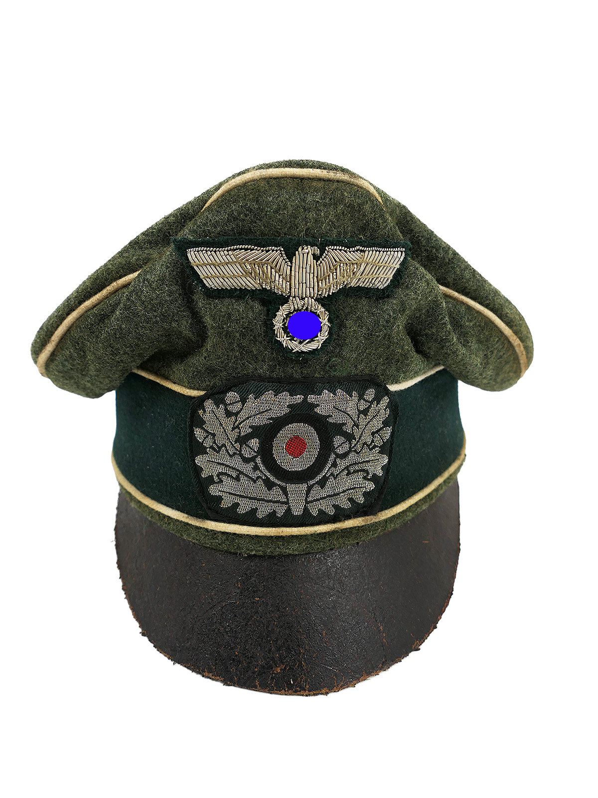 Wehrmacht Infanterie Schirmmütze Offizier Crusher Cap mit Mützenadler / Kokarde BATTLE WORN