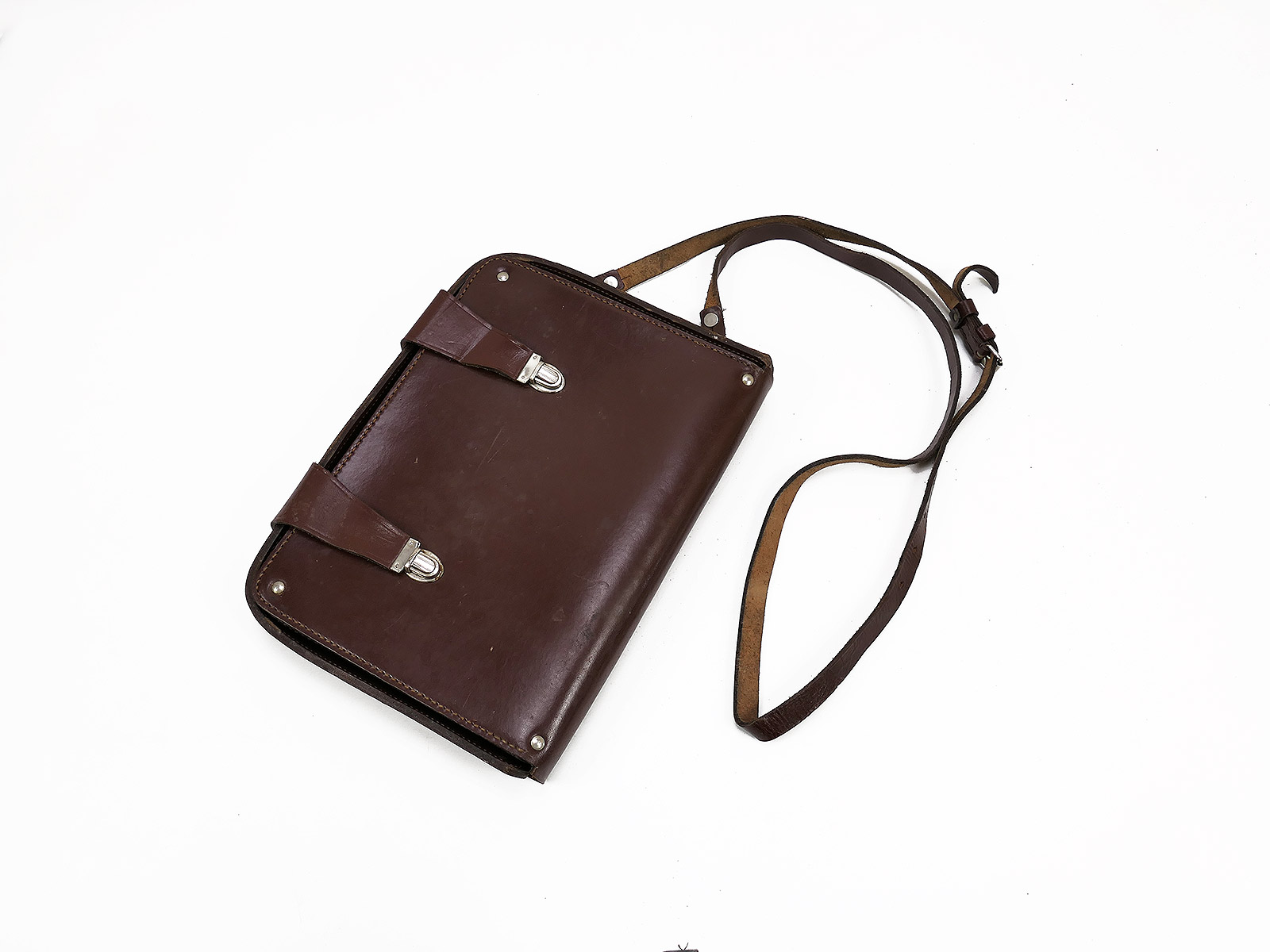 DDR NVA Kartentasche Braun Kunstleder Meldetasche mit Schulterriemen