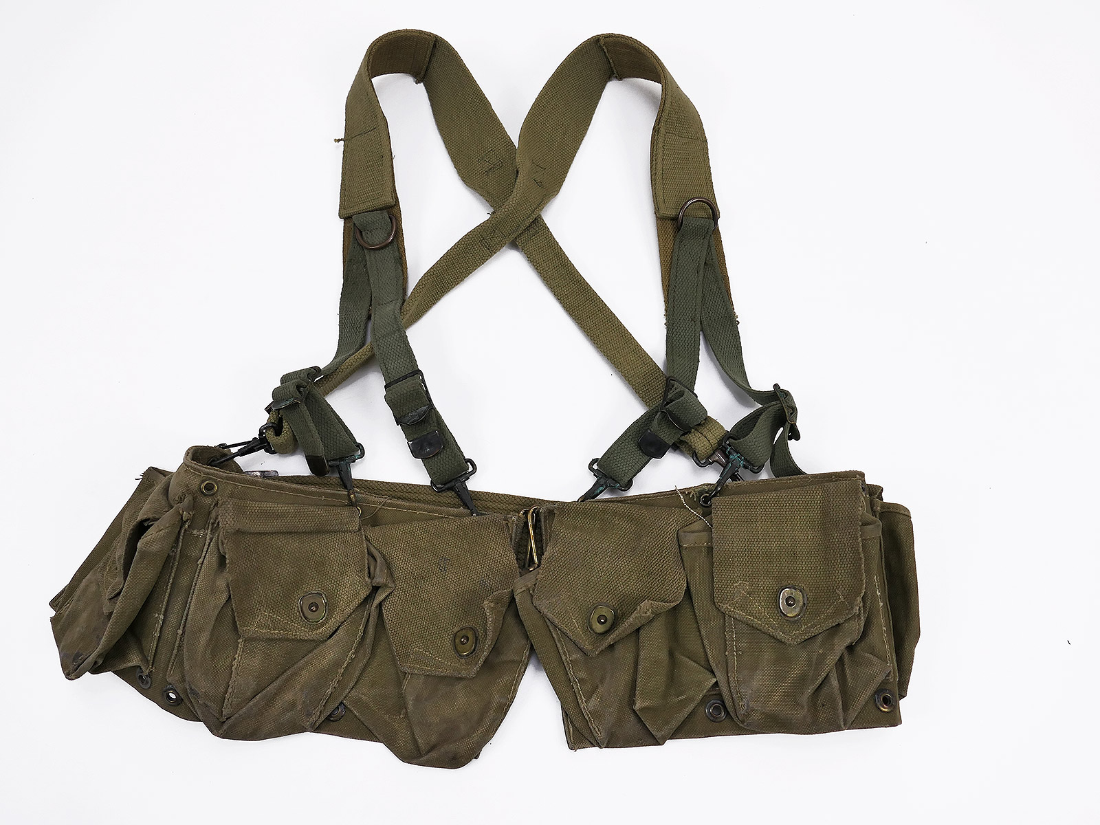 P1716418 Type WW2 US Army SET B.A.R. Ammo Belt Browning Automatic Rifle + Suspenders Munitions Koppel