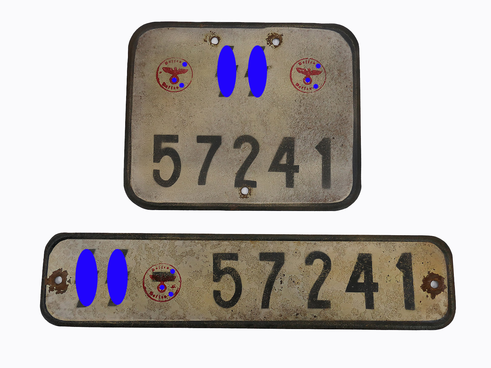 #E/ Waffen SS Satz Nummernschild KFZ Kennzeichen Kübelwagen VW82 Schwimmwagen VW166
