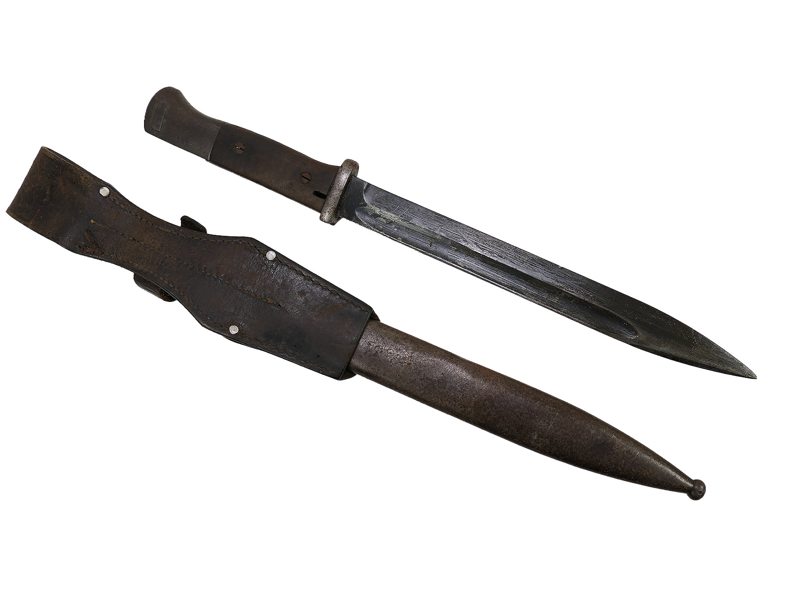 SET Wehrmacht Bajonett M84/98 Karabiner K98 / Seitengewehr mit Scheide + Koppelschuh BATTLE WORN