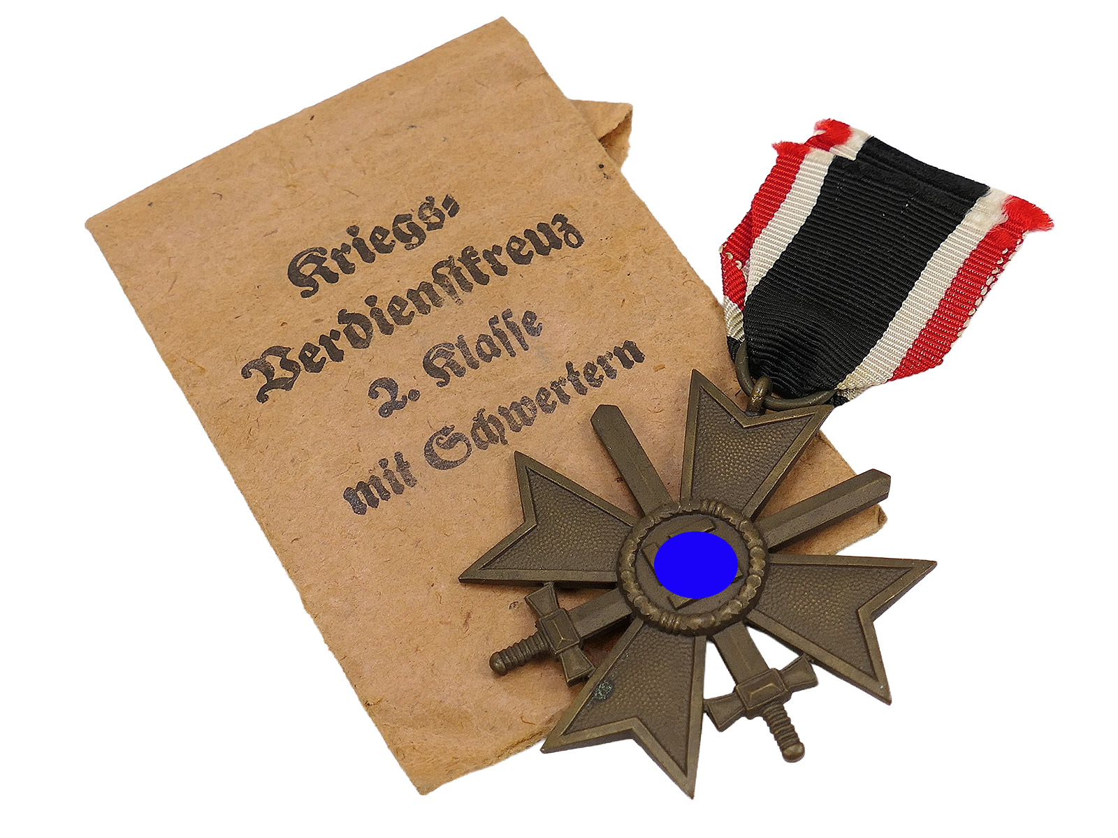 Original Kriegsverdienstkreuz 2.Klasse mit Schwertern KVK 1939 mit Band und Tüte