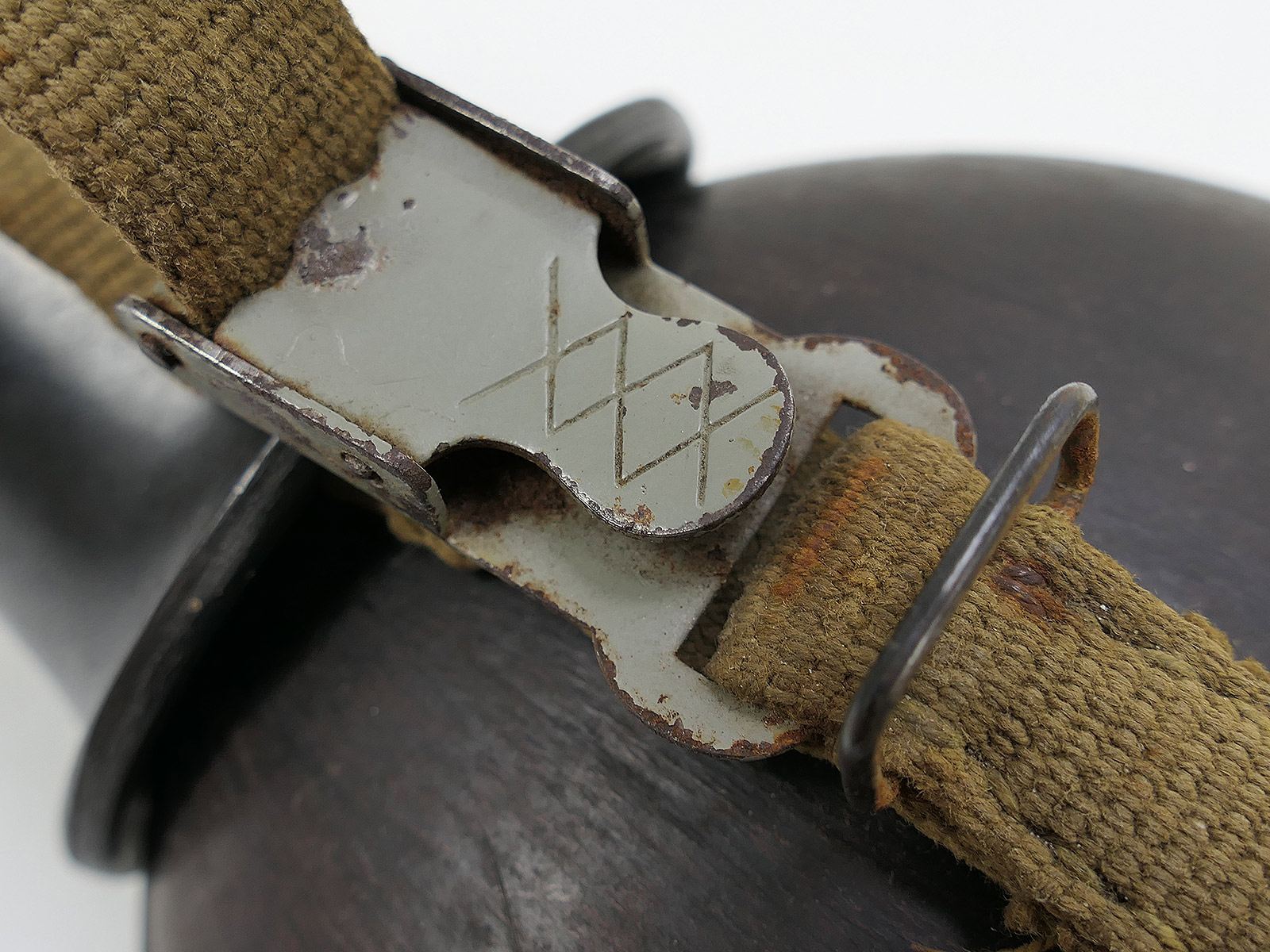 Wehrmacht DAK Afrikakorps Feldflasche Kokosnuss Tropen H.R.E.42 mit Becher COLLECTION BATTLE WORN