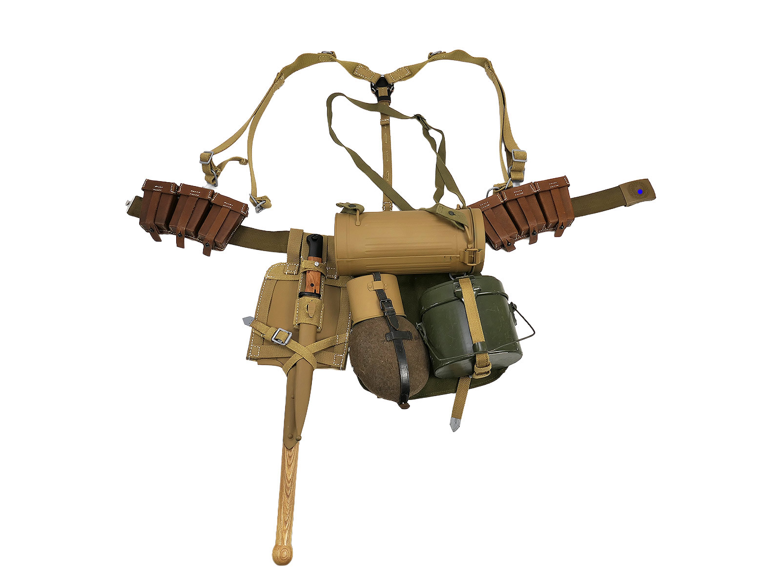 DAK Tropen Koppelzeug K98 Infanterist Afrikakorps Koppel Koppelschloss Y-Riemen 2x Patronentasche Spaten Brotbeutel ...