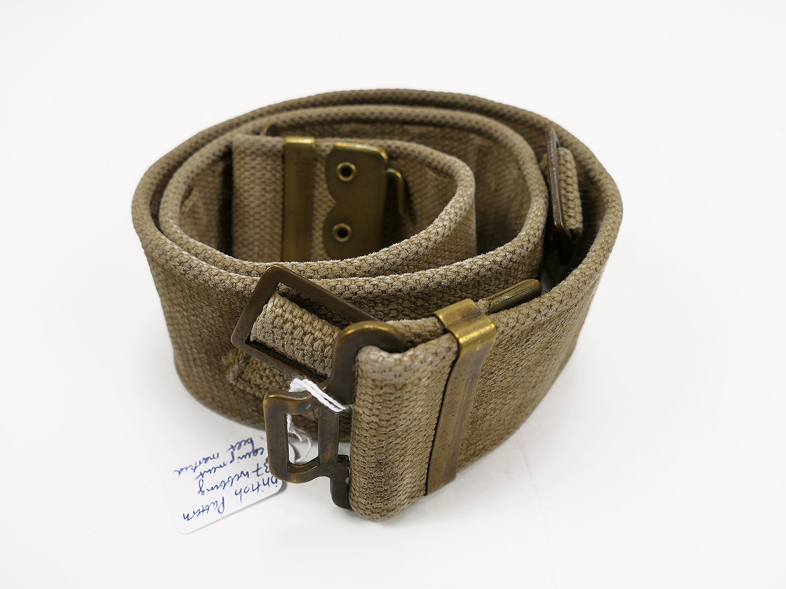 Original British Army WW2 Koppel Webbing Belt 1937 Pattern ca. 90-95cm Umfang 1943 datiert COLLECTION BATTLE WORN