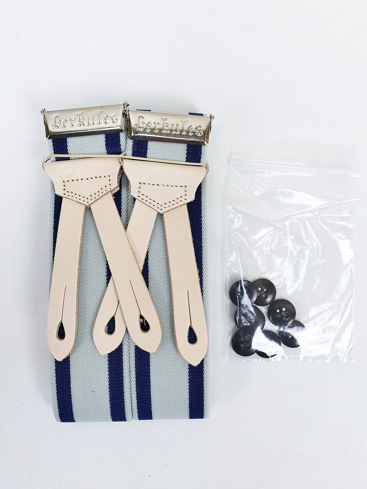 Vintage Hosenträger HERKULES / ELITE Blau gestreift + 8 Knöpfe Feldhose Uniform