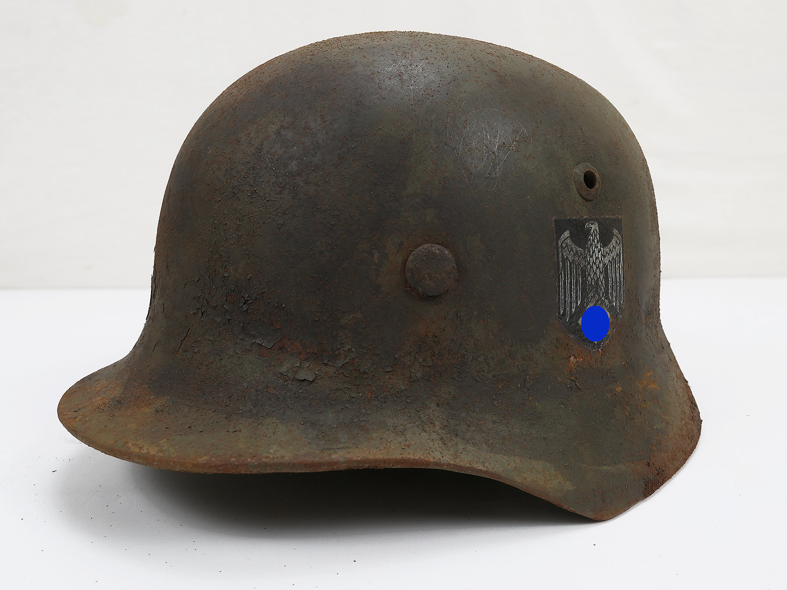 Wehrmacht Stahlhelm GLOCKE M35 DD Antik Battleworn Gr.56/57 Normandie Camouflage Tarnhelm