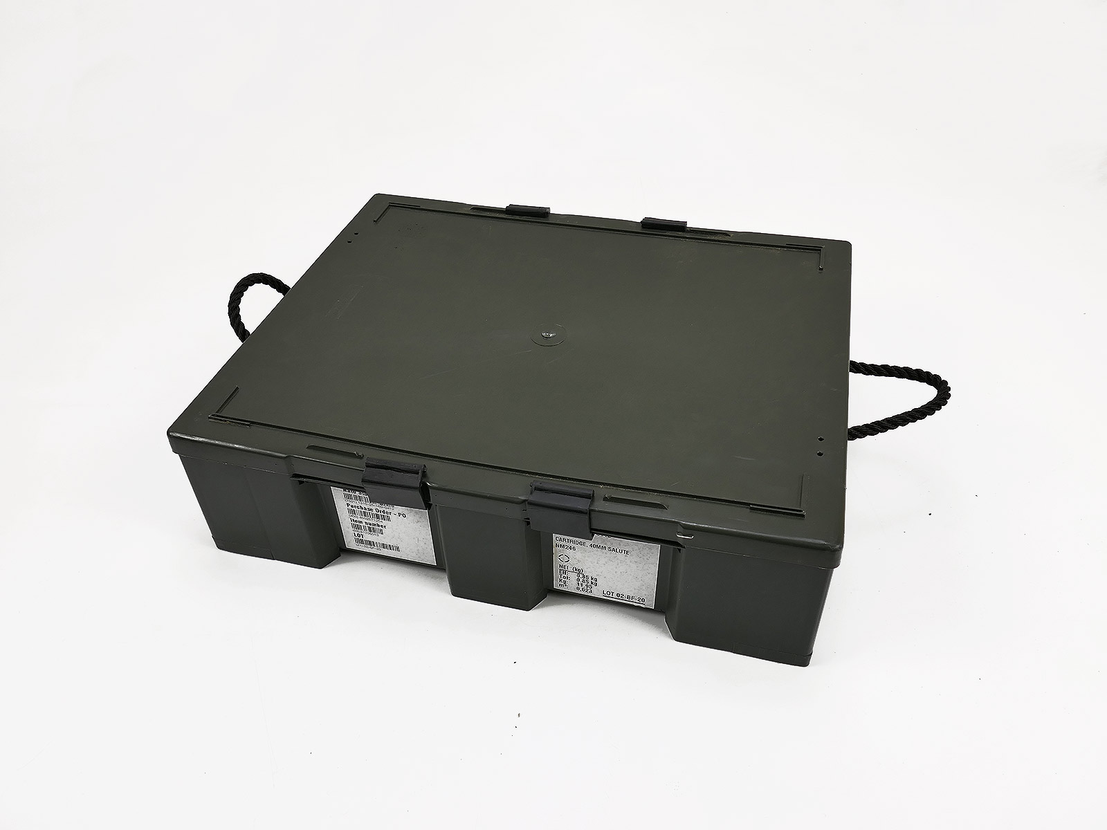 Dänische Armee Munitionskiste Kunststoff Kiste 46.5x12.5x37.5cm 40mm Salute Munition