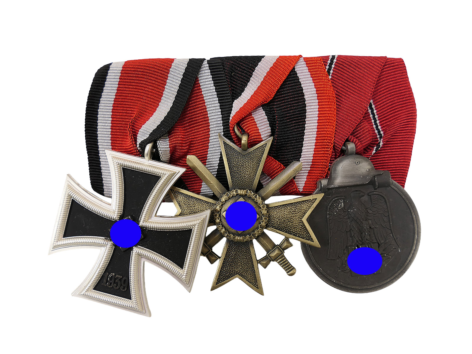 Wehrmacht Ordensspange 3er Spange KVK mit Schwertern / Eisernes Kreuz / Winterschlacht im Osten