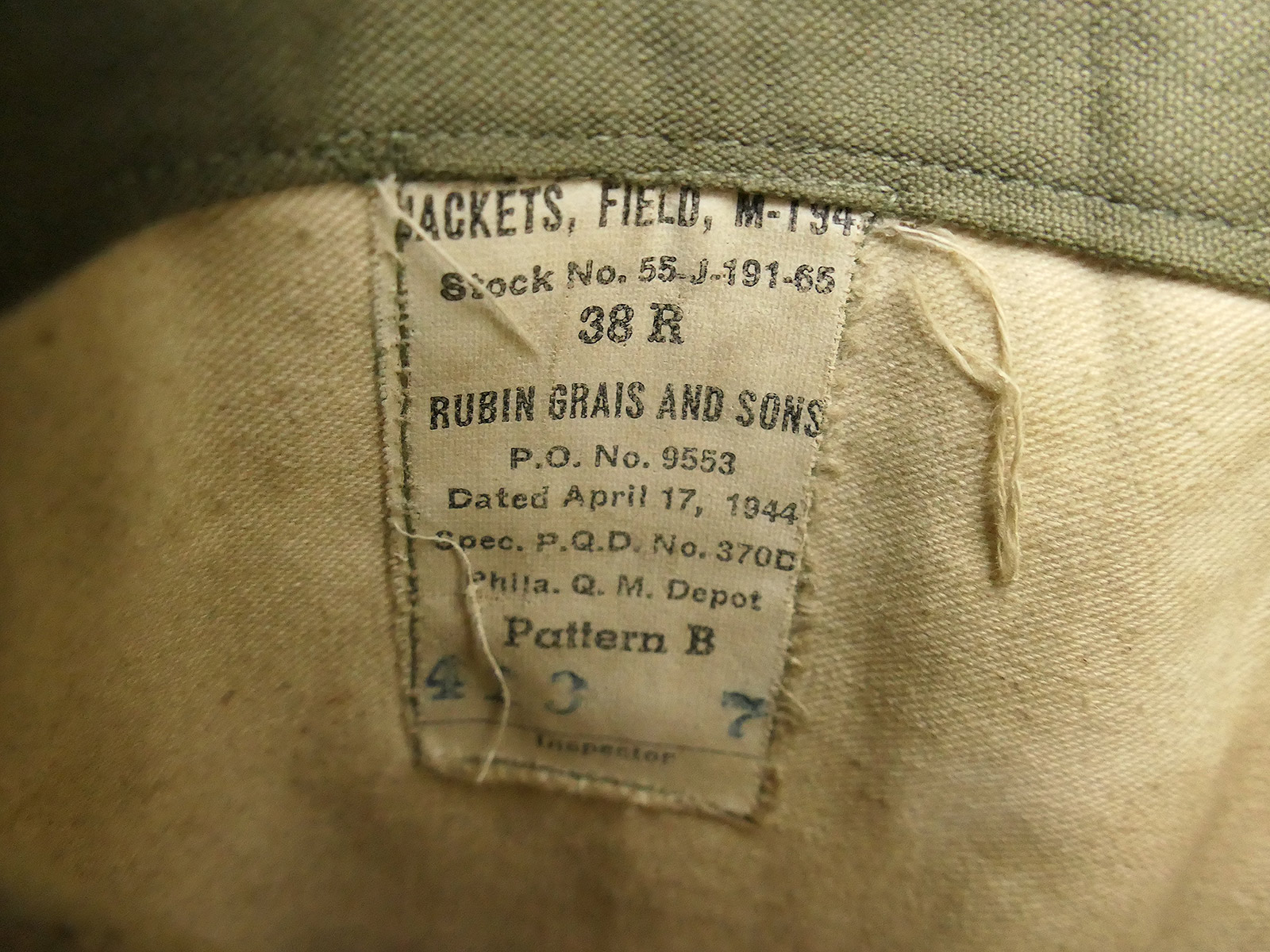 Original US Army WW2 M-1943 Field Jacket Feldjacke 1944 Gr.38R