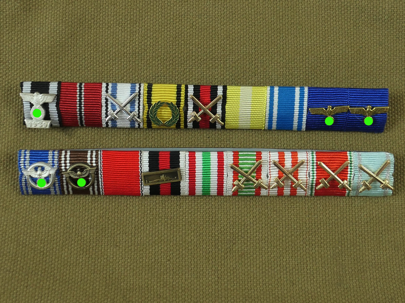 13339-1 Wehrmacht 2x Bandspangen 9er mit Auflagen / Ribbon / Ordensspange Sepp Dietrich