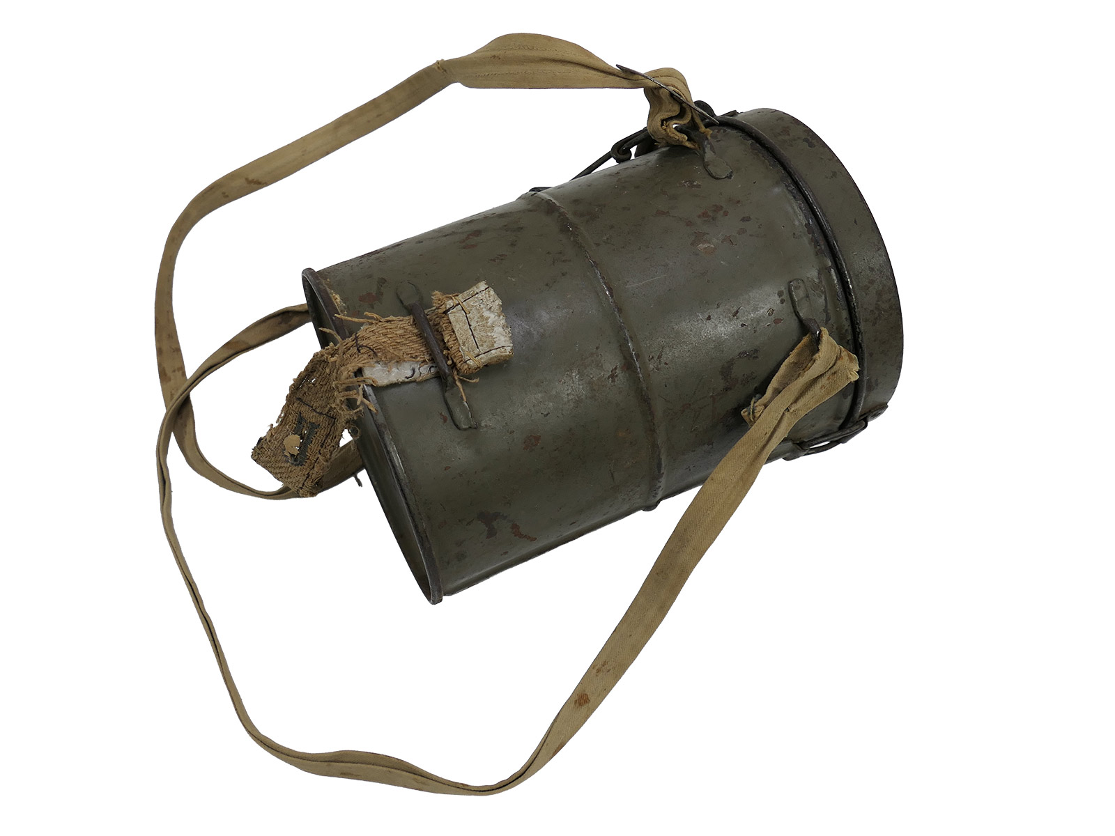 WK1 Original Leder Gasmaske M17 + Filter in Original Bereitschaftsbüchse COLLECTION BATTLE WORN