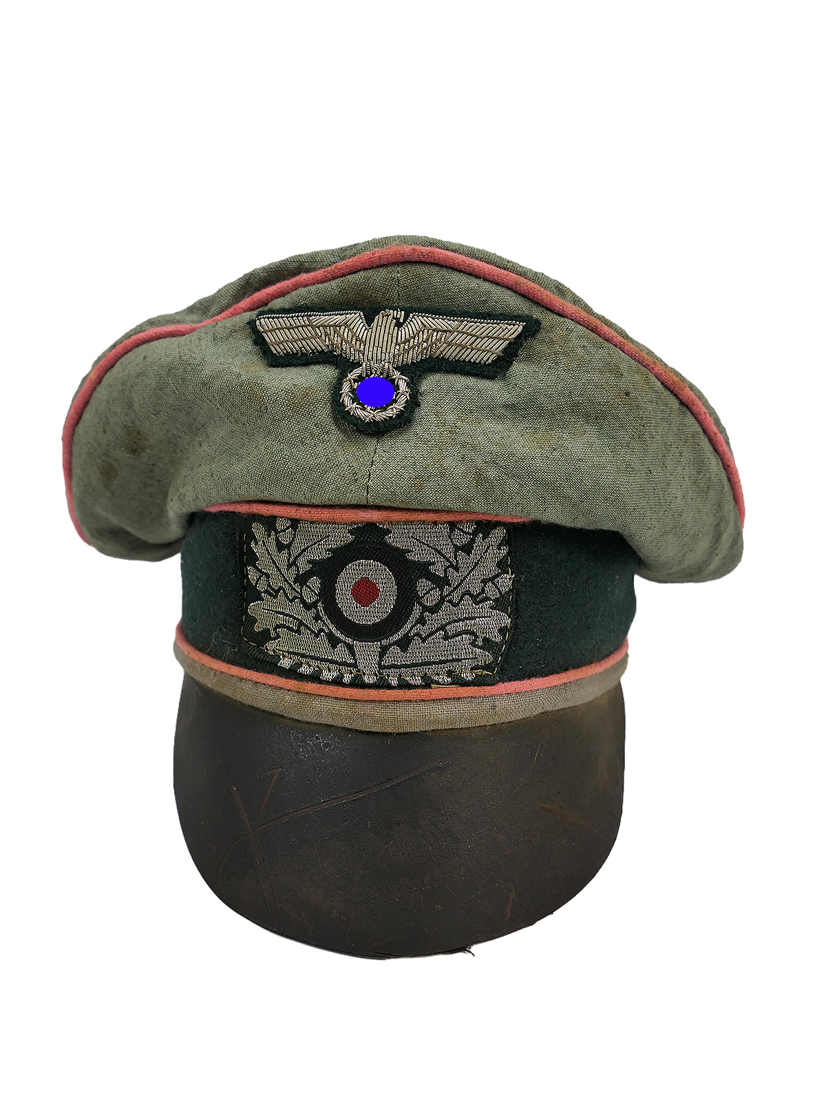 Wehrmacht SOMMER LEINEN Schirmmütze Offizier Panzer Panzerjäger Crusher Cap Tornister Knautschmütze BATTLE WORN 