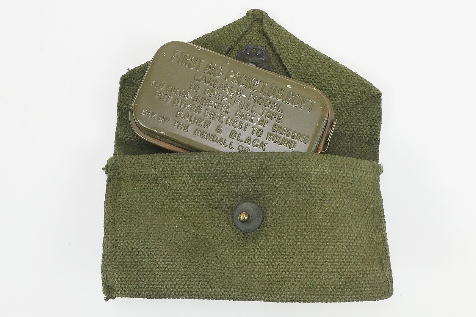 #5 US Army WW2 First Aid Kit - Pouch + Dressing Erste Hilfe Carlisle Verbandspäckchen Metalldose