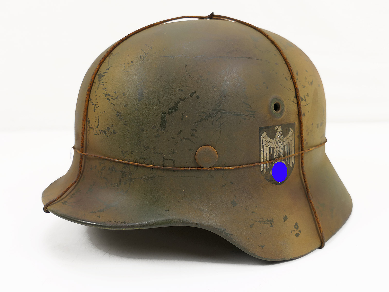 Wehrmacht DD Stahlhelm M40 camouflage Tarnhelm mit Draht ANTIK BATTLE WORN Gr.59