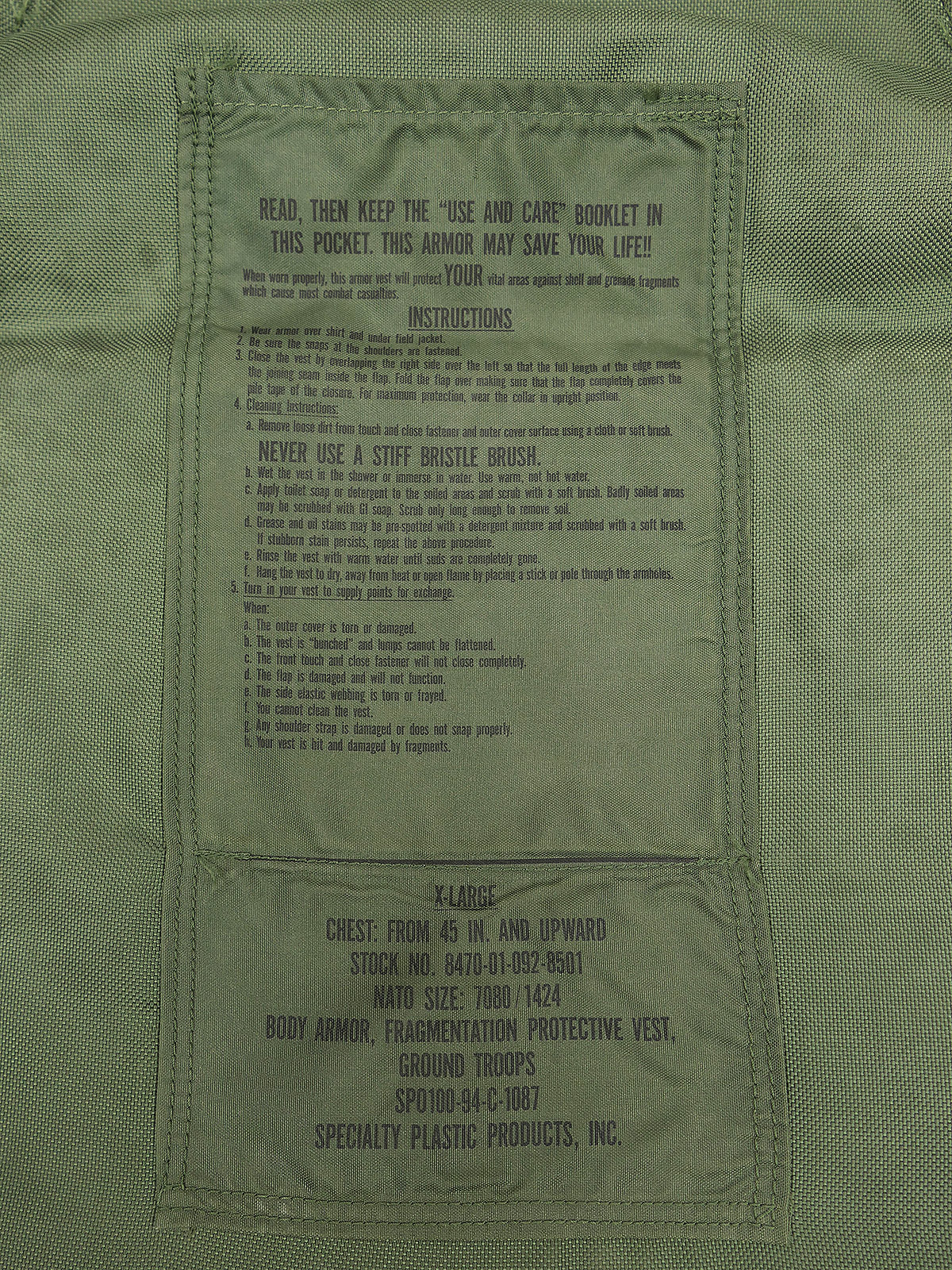 US ARMY Splitterschutzweste Gr. XL Body Armor Fragmentation Protective Vest 1994