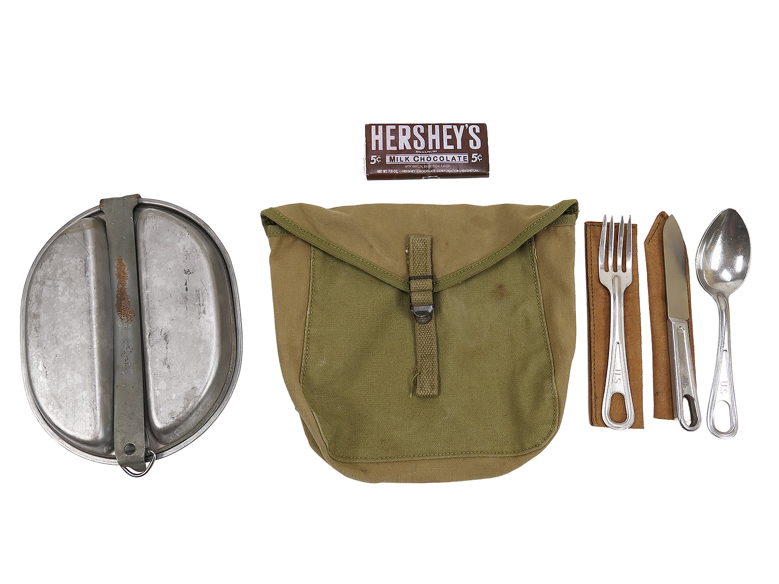 US Army WW2 Essgeschirr Kochgeschirr 1945 + Mess Kit Pouch + Essbesteck