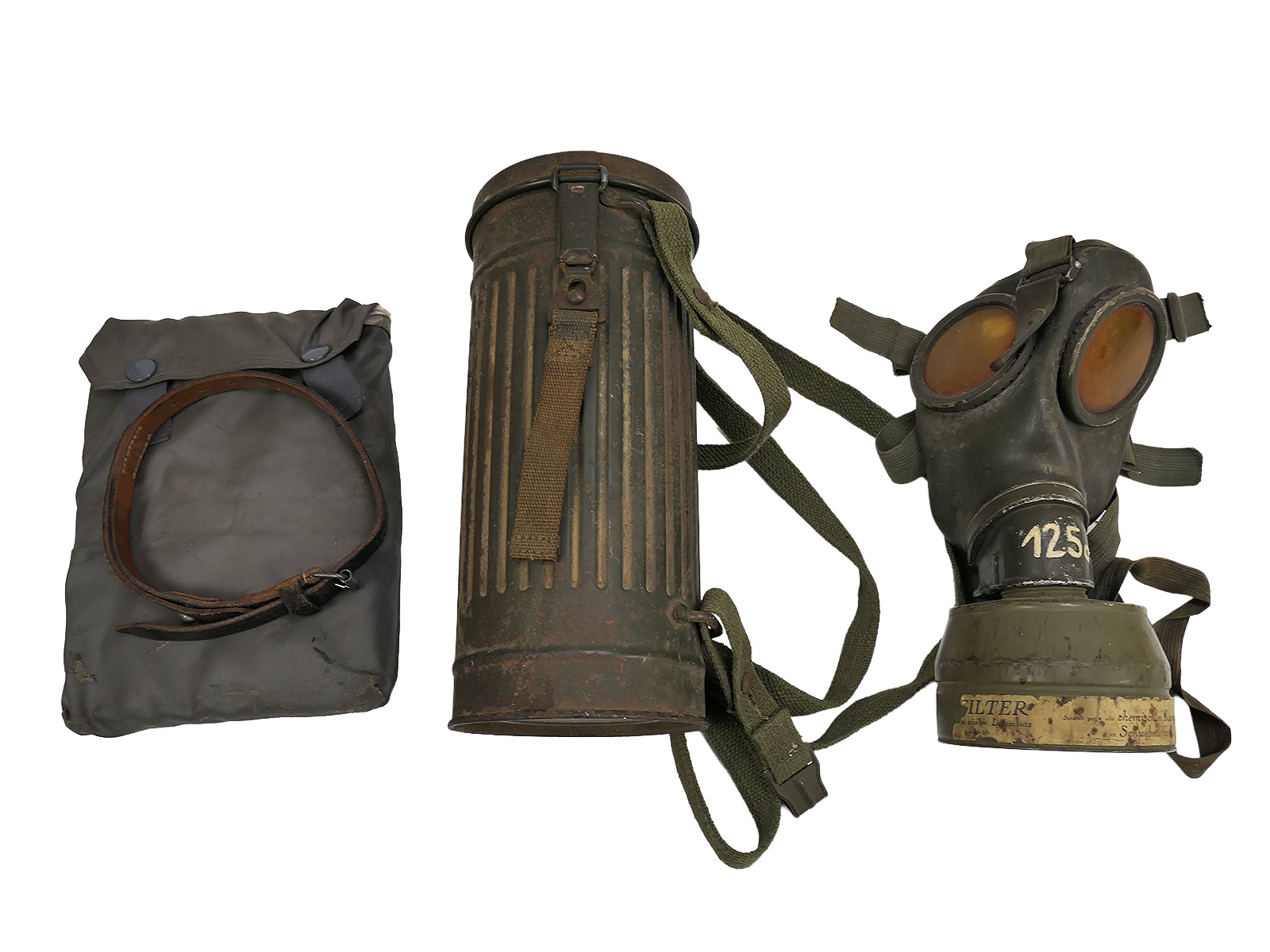 SET Wehrmacht Gasmaske / Filter kpl. mit Gasmaskendose Gasplane Gasplanentasche COLLECTION