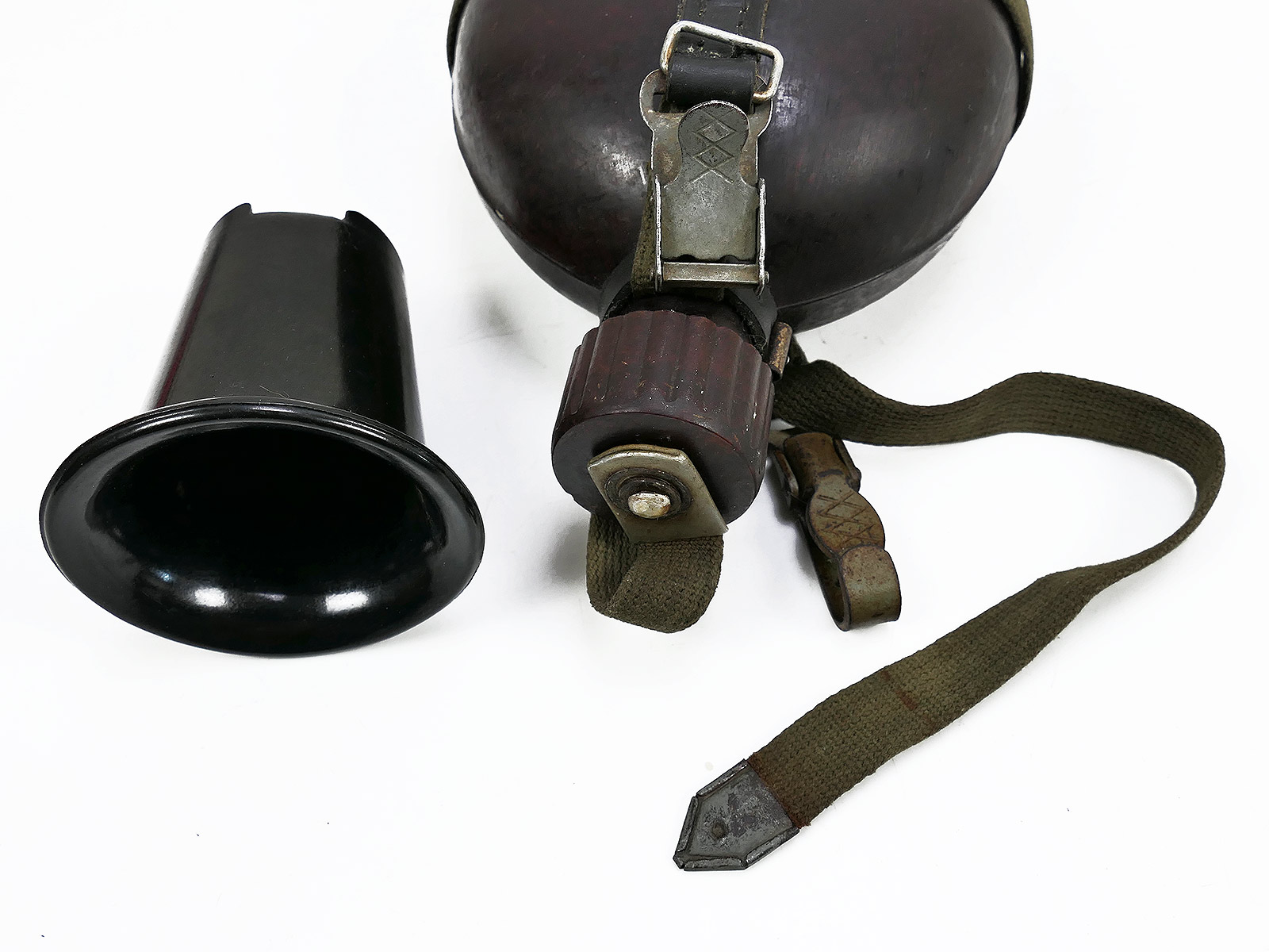 Wehrmacht DAK Afrikakorps Feldflasche Kokosnuss Tropen RITTER ALFURIT mit Becher COLLECTION BATTLE WORN