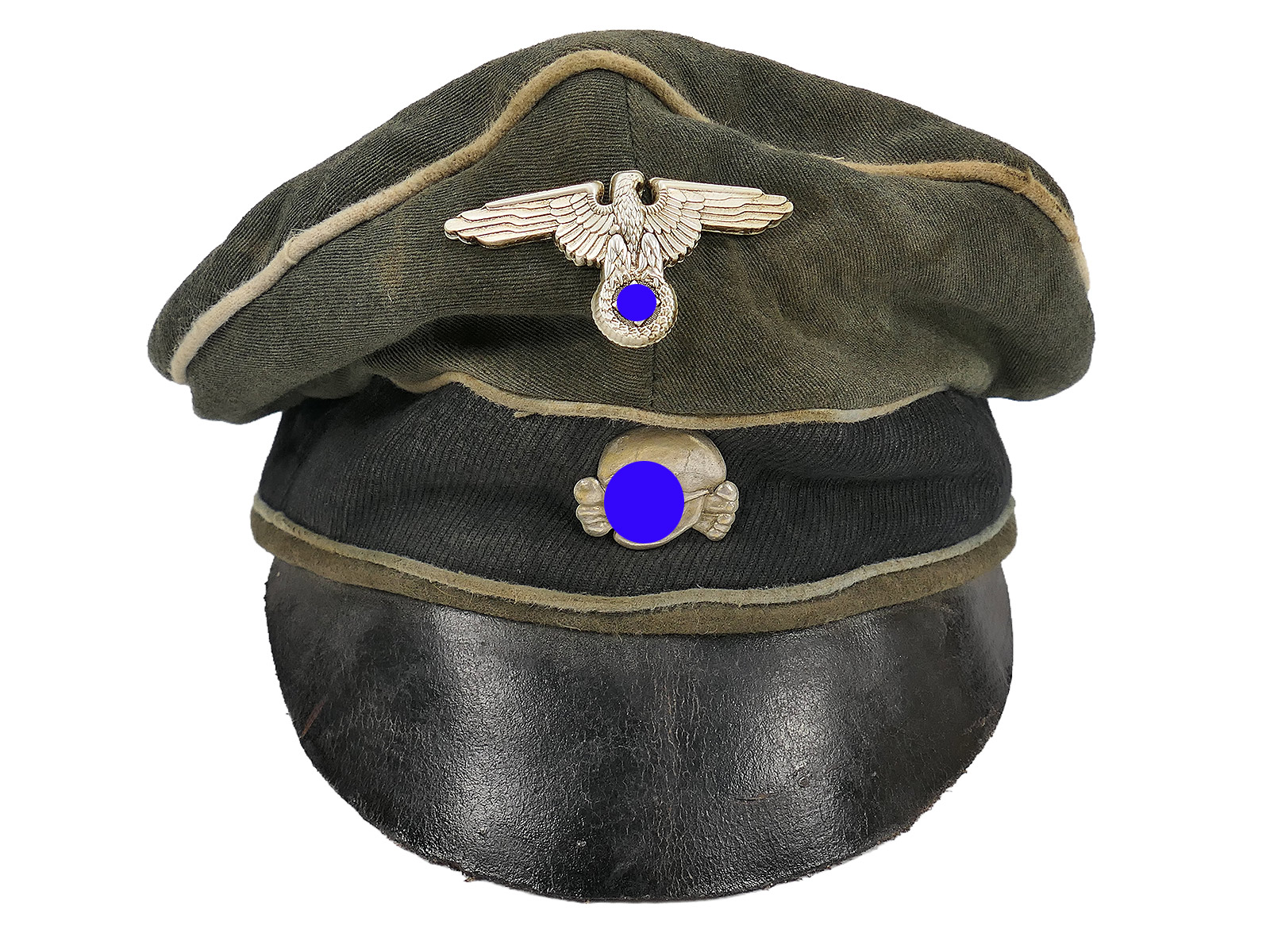 Waffen SS Schirmmütze Infanterie Crusher mit Metall Effekten Tornister Knautschmütze BATTLE WORN