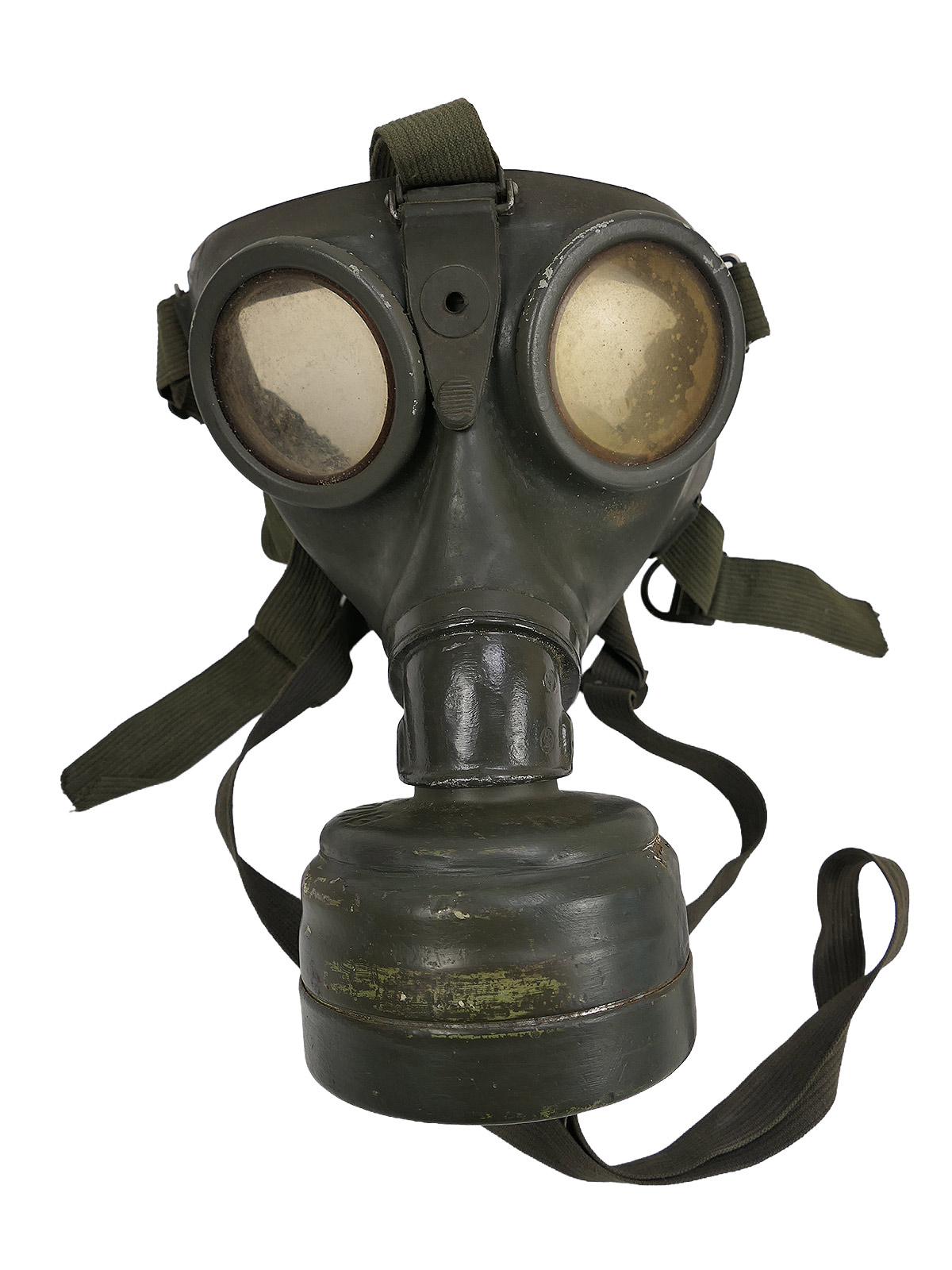Wehrmacht Gasmaske Modell 1938 Schutzmaske Gr.3 btc41 Gummi mit Filter BATTLE WORN