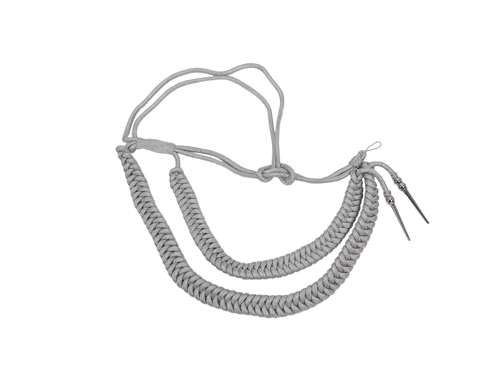 Wehrmacht Paradefangschnur Affenschaukel Adjutantenschnur - DOPPELT- Uniform silber/ Alu 